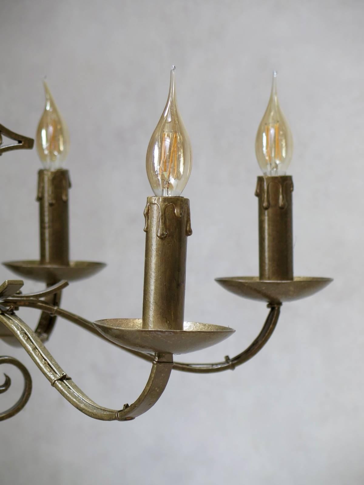 Gold-Painted Iron Chandelier, France, 1940s For Sale 2