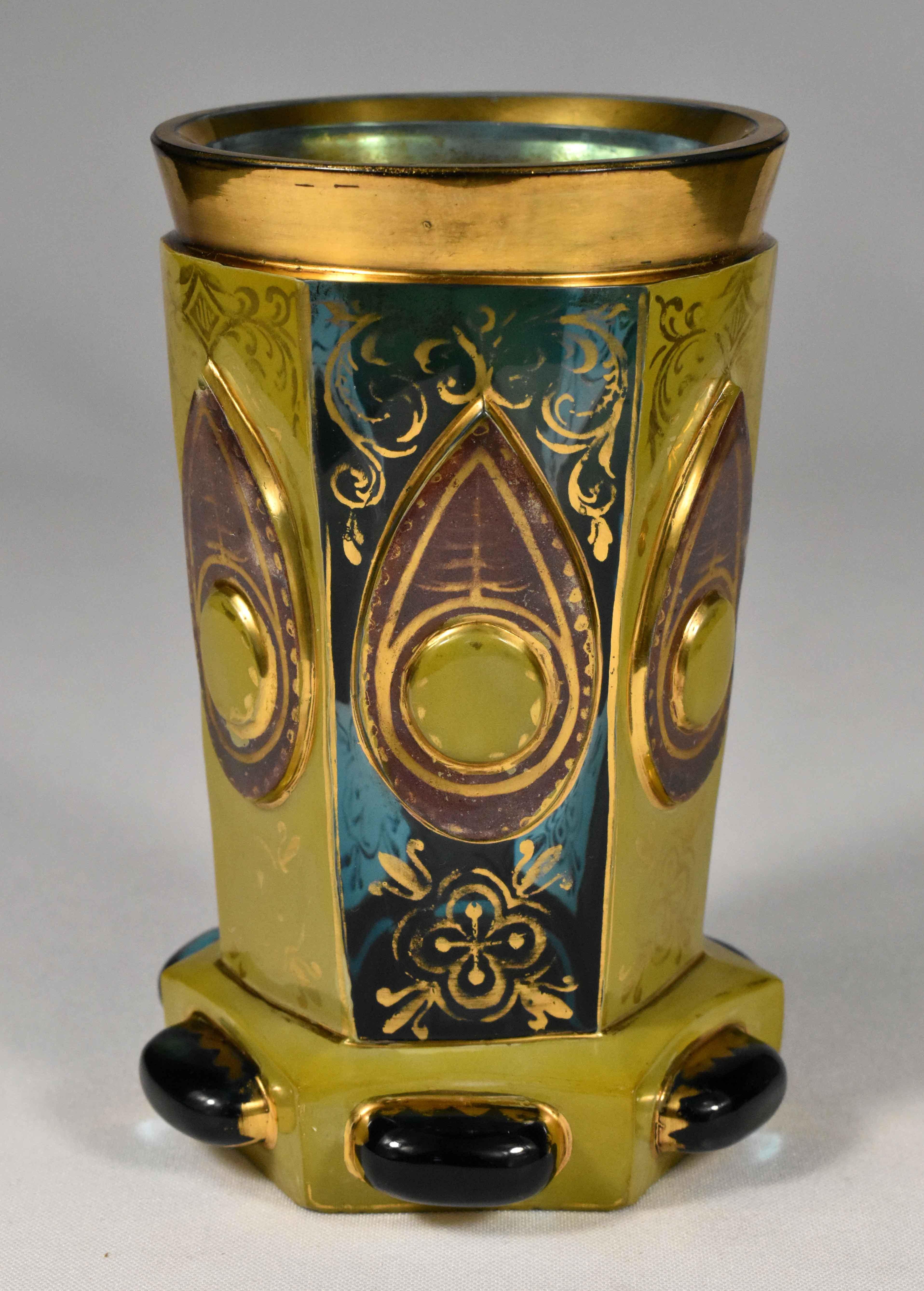 Czech Gold Painted Lithyaline Goblet, F. Egermann 19th Century Bohemian Glass