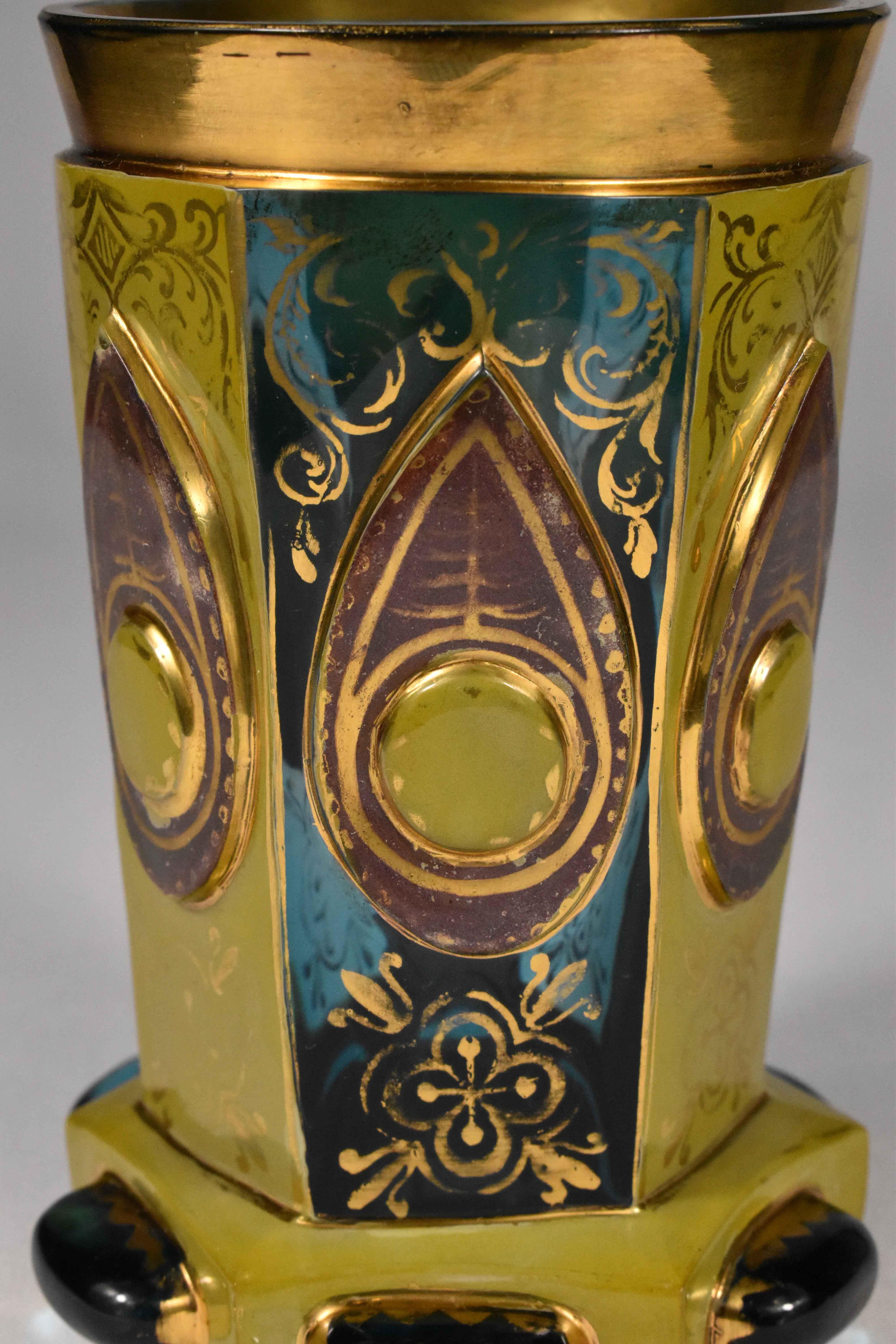 Hand-Crafted Gold Painted Lithyaline Goblet, F. Egermann 19th Century Bohemian Glass