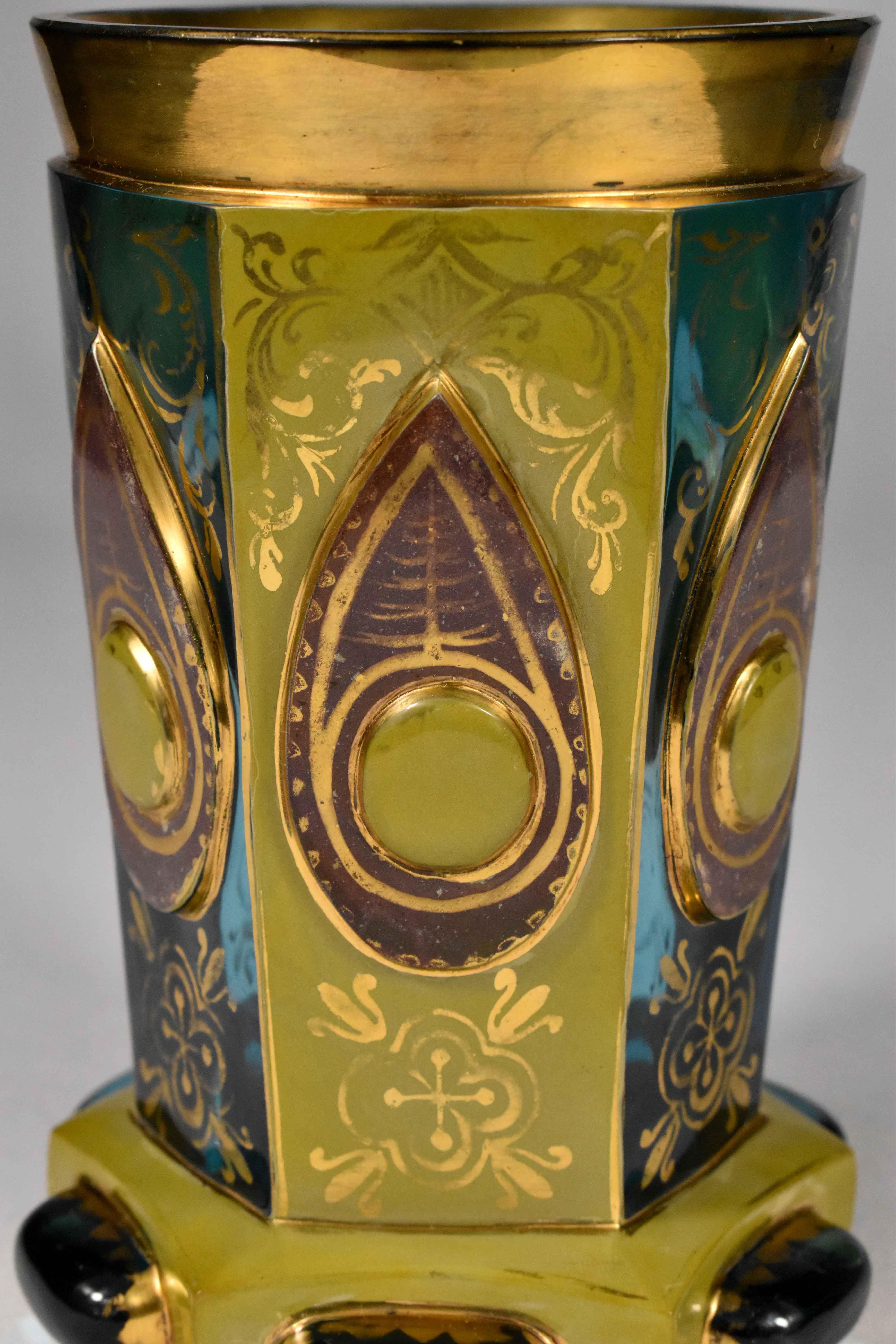 Gold Painted Lithyaline Goblet, F. Egermann 19th Century Bohemian Glass In Good Condition In Nový Bor, CZ