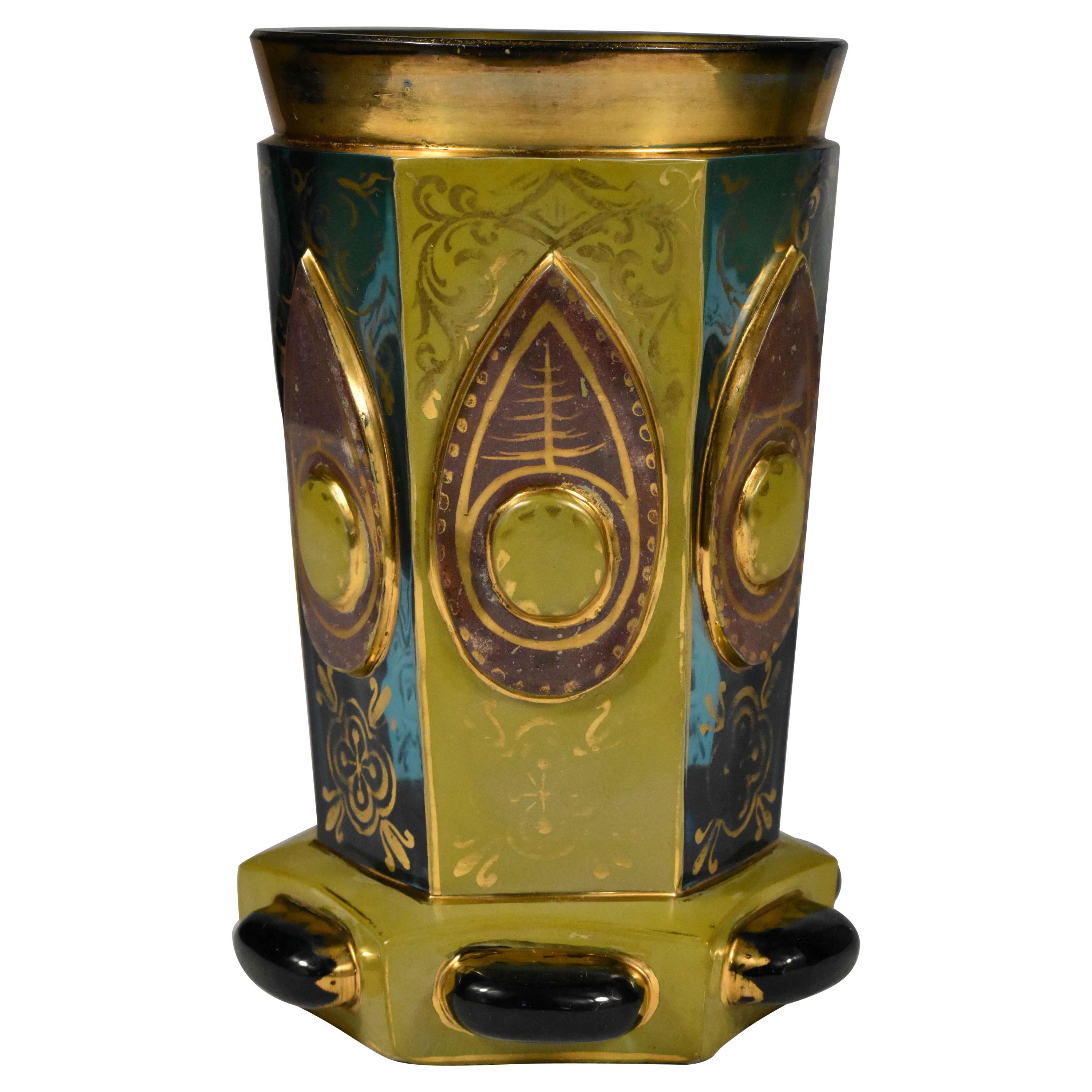 Gold Painted Lithyaline Goblet, F. Egermann 19th Century Bohemian Glass