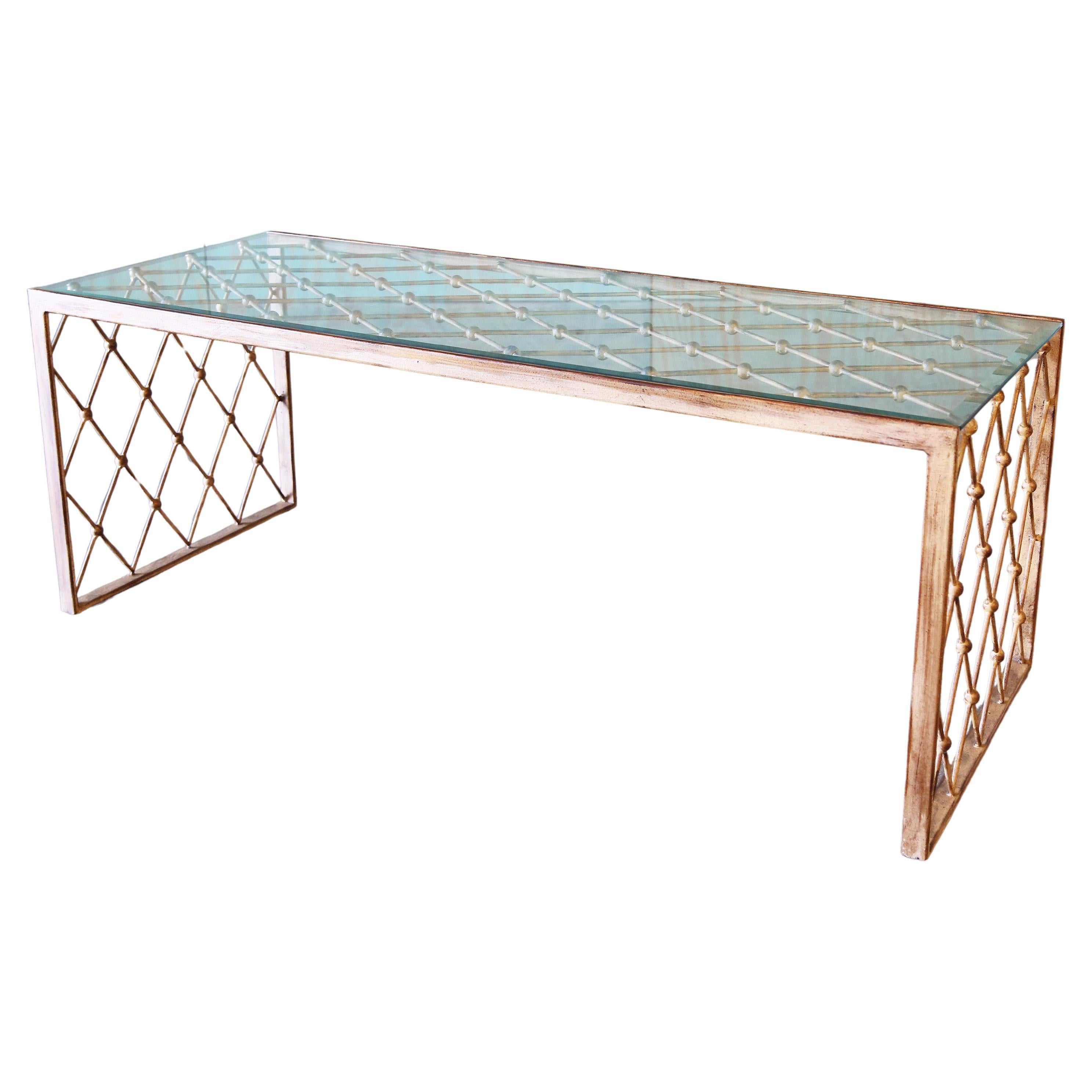 Gold Painted Metal and Glass Designer Coffee Table