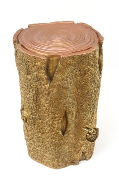 Gold Painted Resin Plaster Composition Tree Stump Stool or Side Table Sculpture