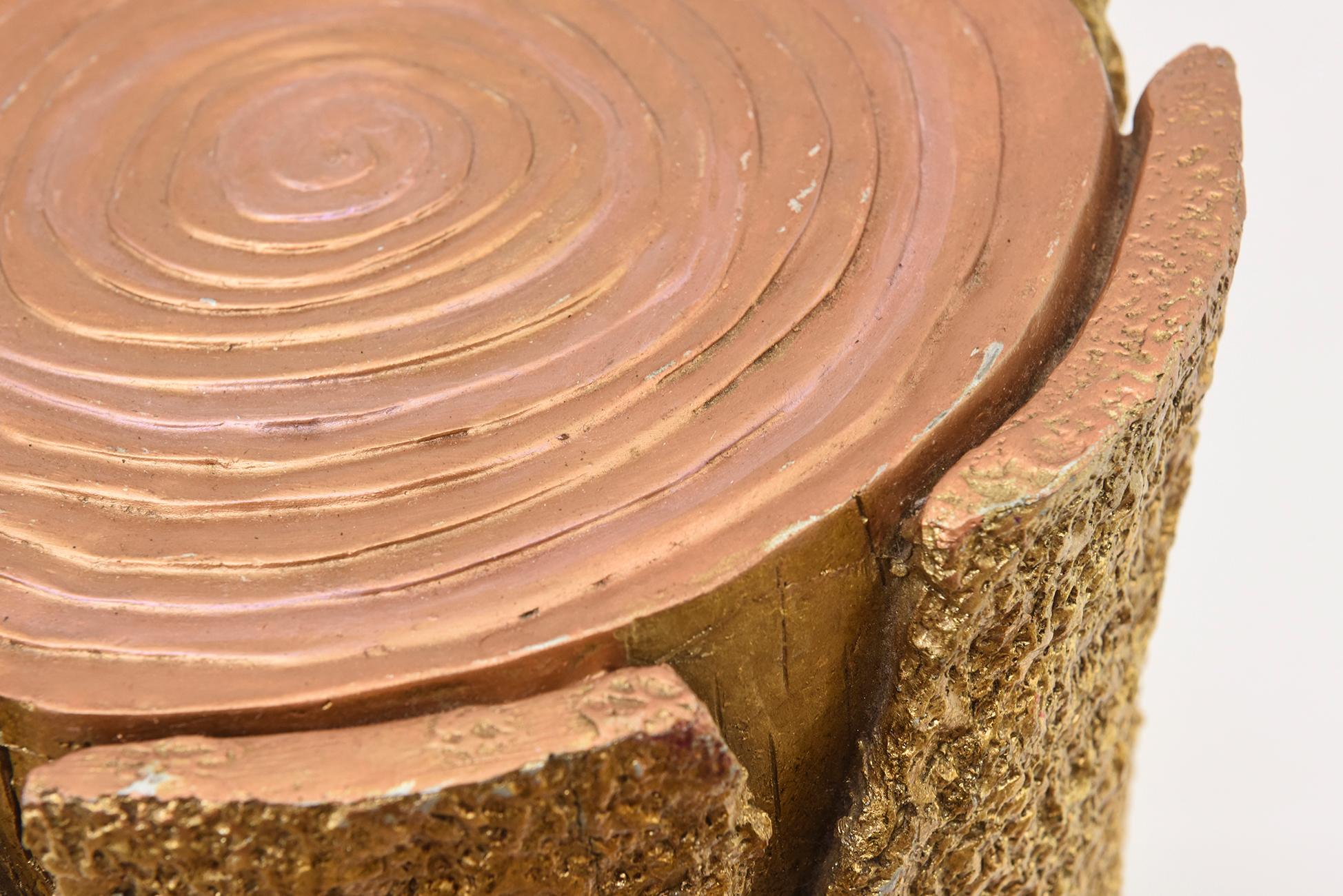 Modern Gold Painted Resin Plaster Composition Tree Stump Stool or Side Table Sculpture
