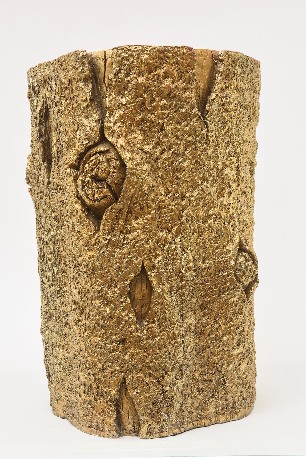 Contemporary Gold Painted Resin Plaster Composition Tree Stump Stool or Side Table Sculpture