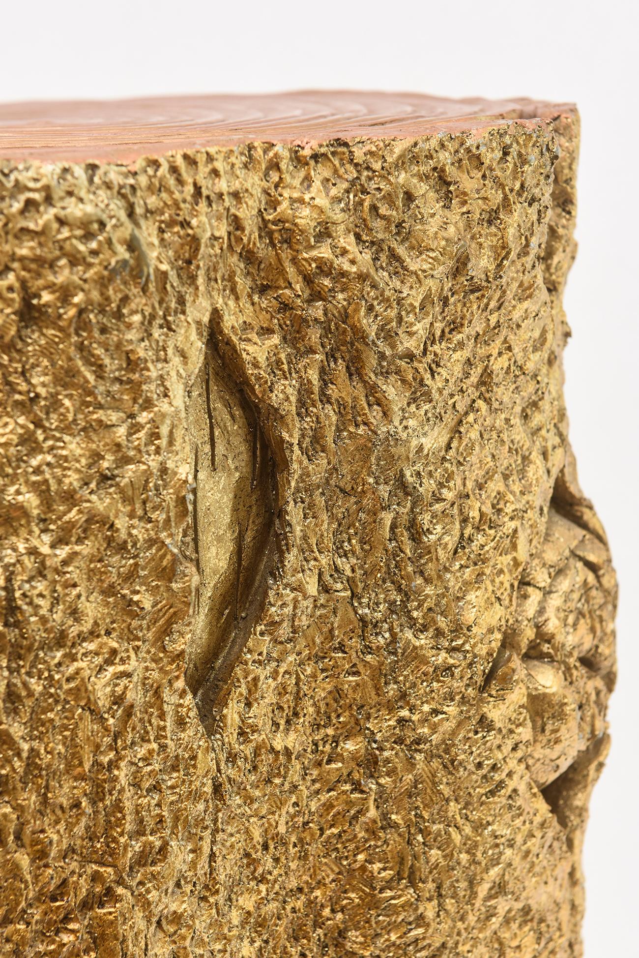 Gold Painted Resin Plaster Composition Tree Stump Stool or Side Table Sculpture 1