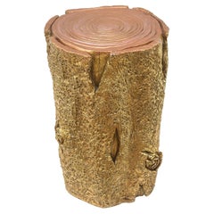 Gold Painted Resin Plaster Composition Tree Stump Stool or Side Table Sculpture
