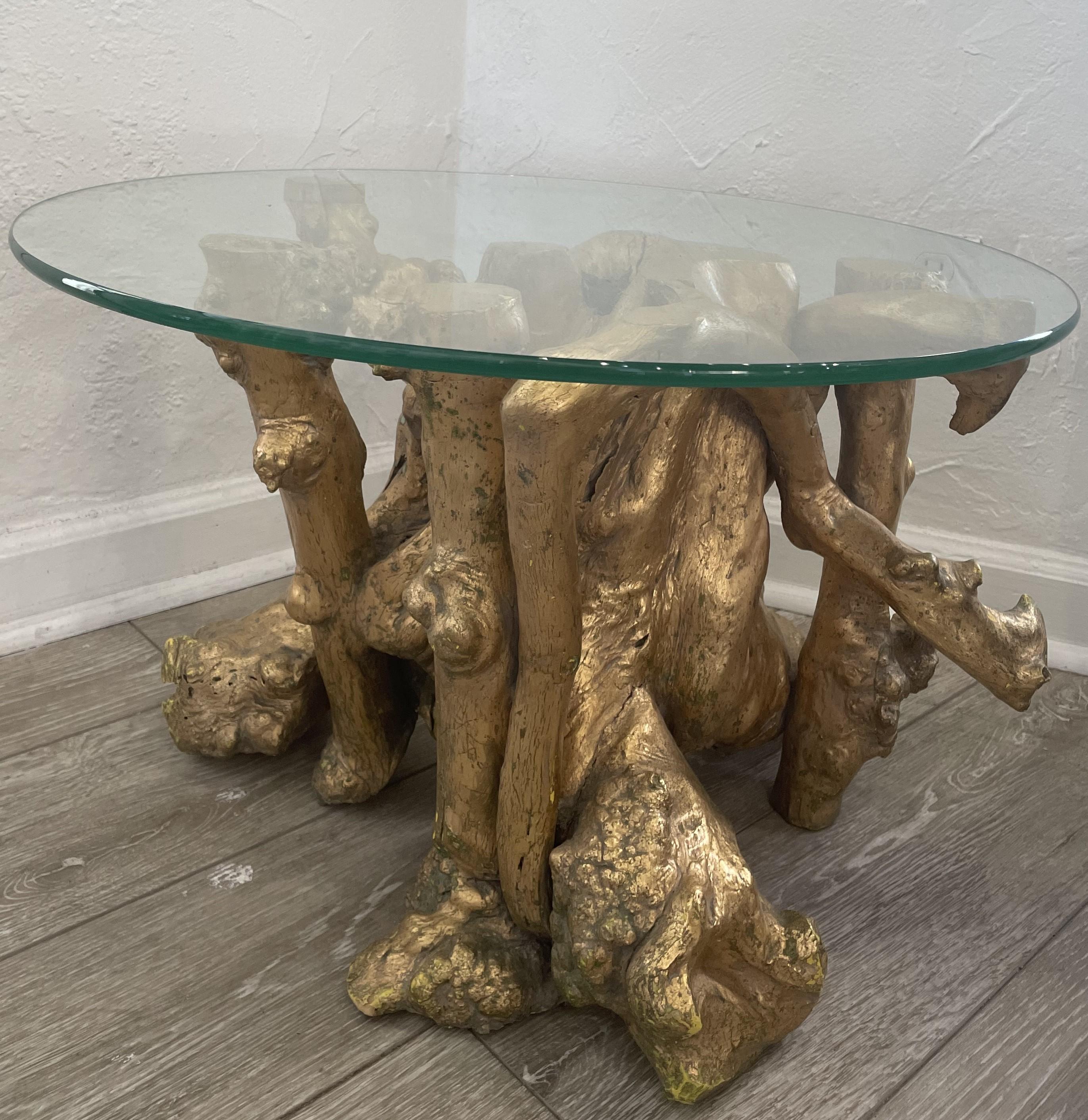Modern Gold Painted Tree Root Side Table For Sale