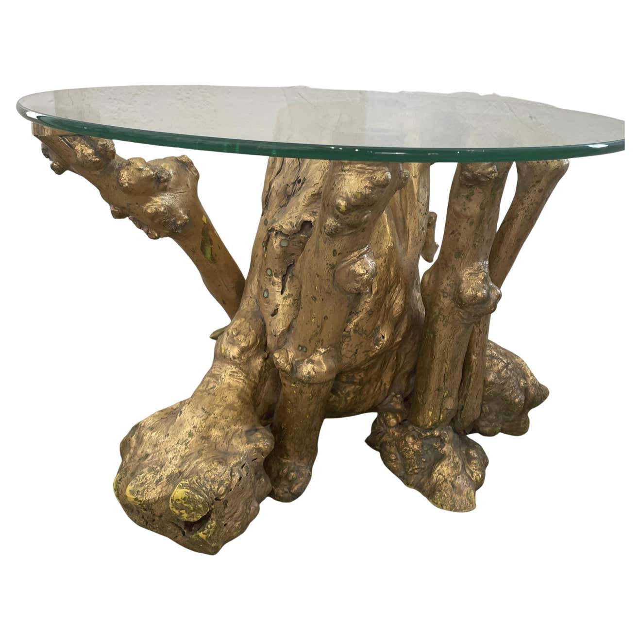 Gold Painted Tree Root Side Table For Sale at 1stDibs
