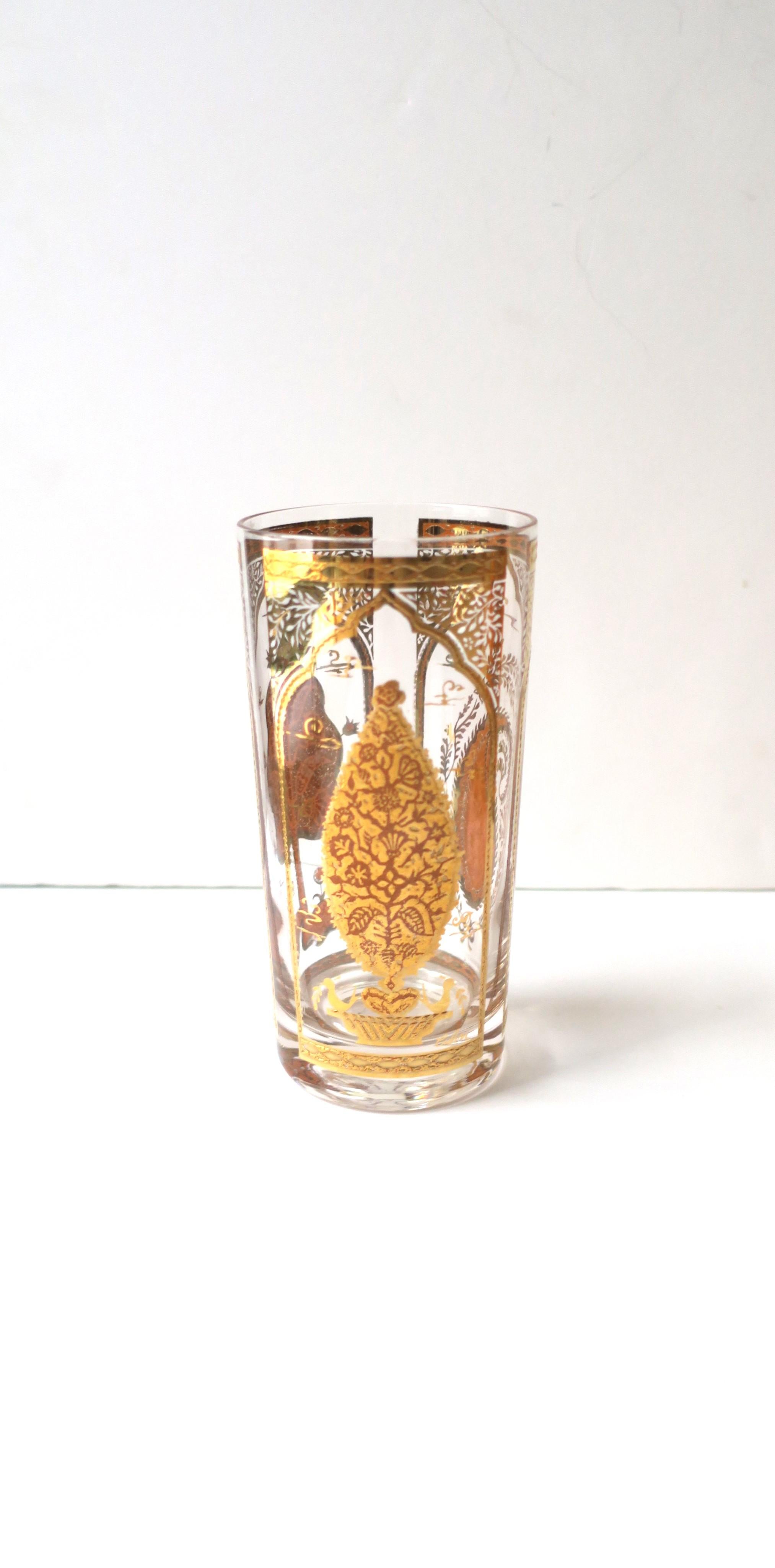 Gold Paisley Moroccan Highball Cocktail Glasses by Culver, Set of 4 For Sale 4