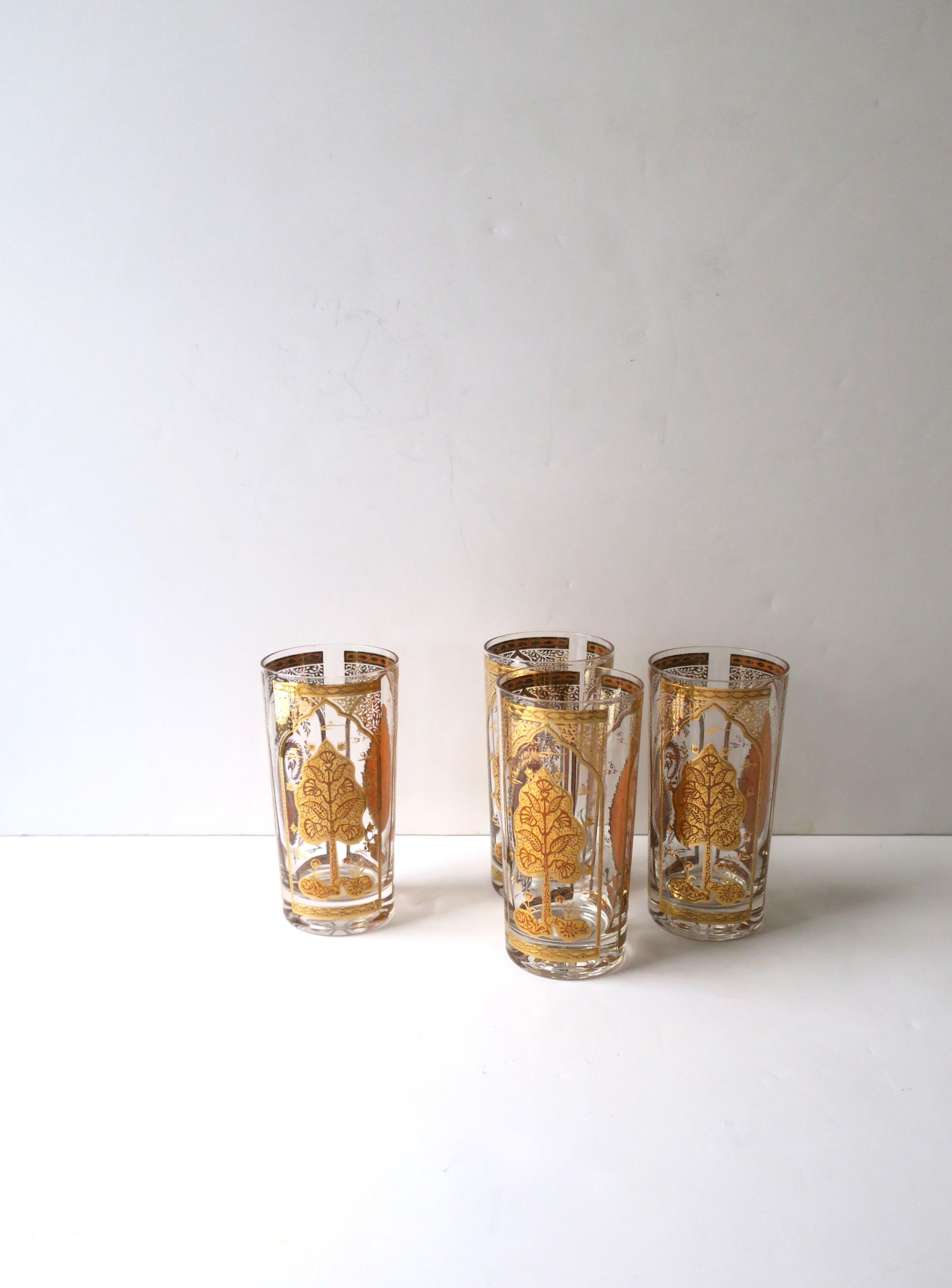 American Gold Paisley Moroccan Highball Cocktail Glasses by Culver, Set of 4 For Sale