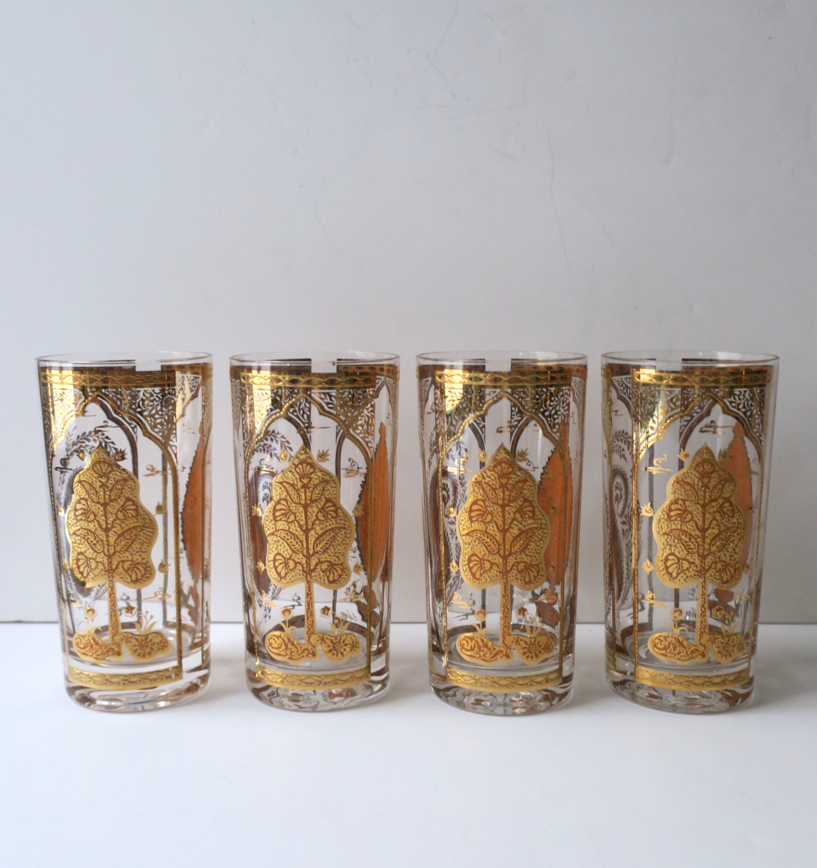 Gold Paisley Moroccan Highball Cocktail Glasses by Culver, Set of 4 In Excellent Condition For Sale In New York, NY