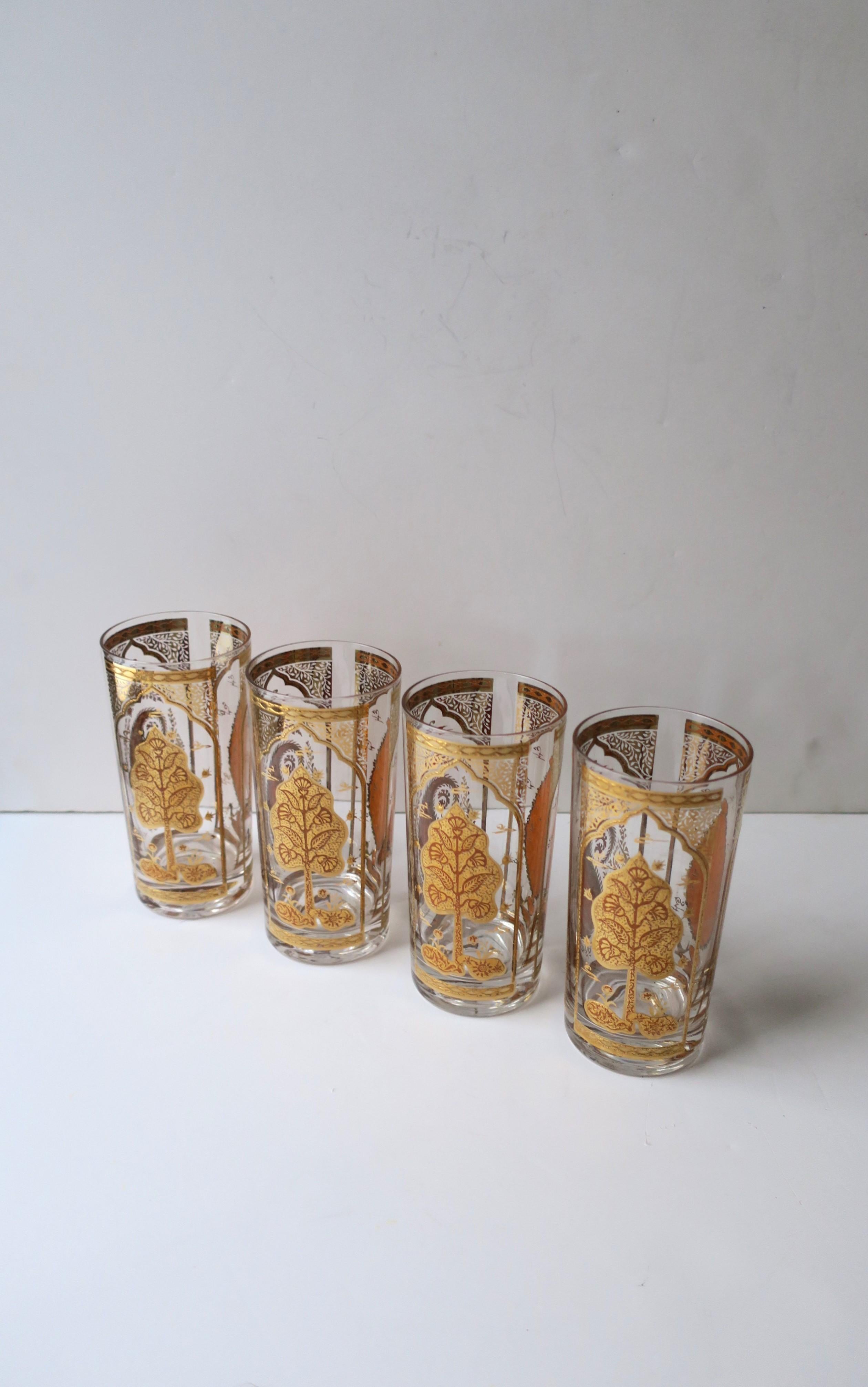 20th Century Gold Paisley Moroccan Highball Cocktail Glasses by Culver, Set of 4 For Sale