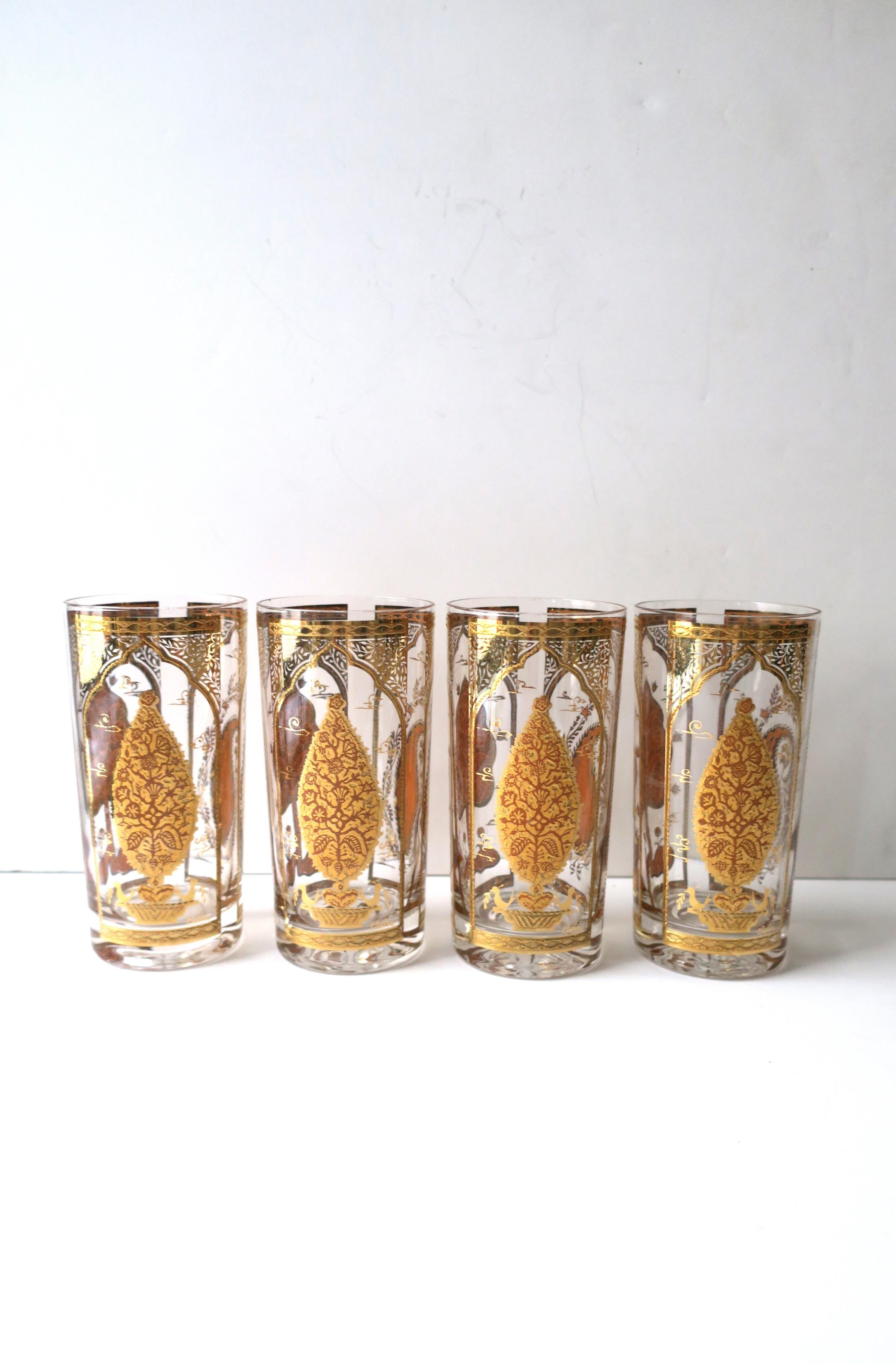 Gold Paisley Moroccan Highball Cocktail Glasses by Culver, Set of 4 For Sale 1