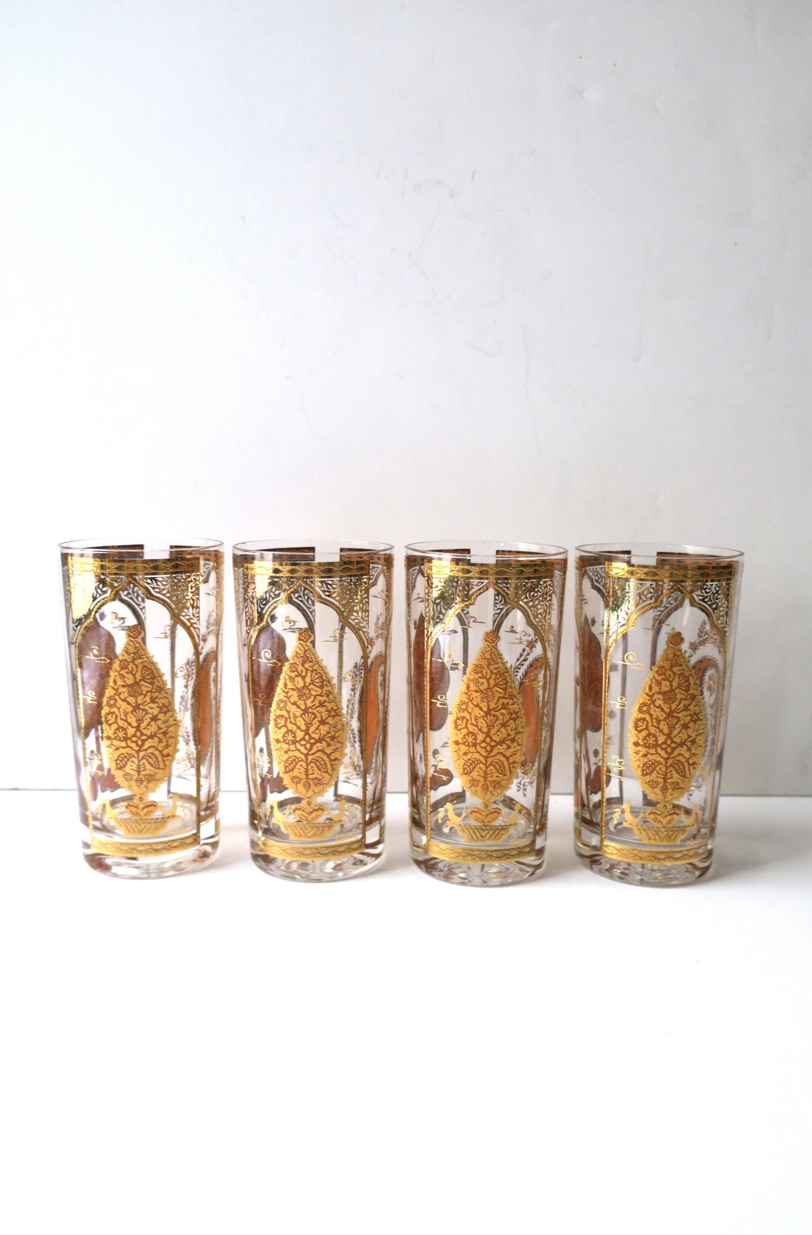 Gold Paisley Highball Cocktail Glasses by Culver, Set of 4 For Sale 1
