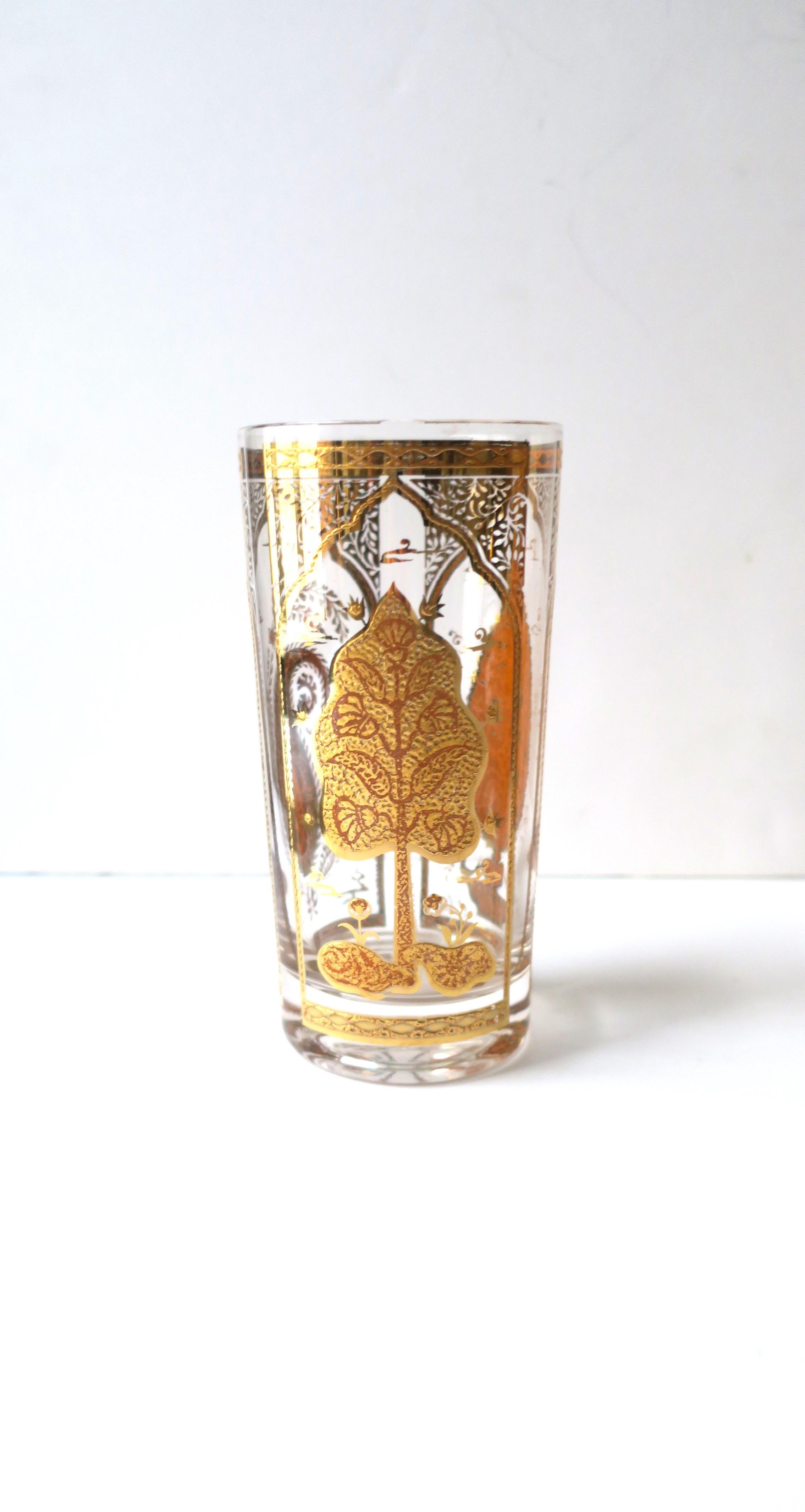 Gold Paisley Moroccan Highball Cocktail Glasses by Culver, Set of 4 For Sale 3