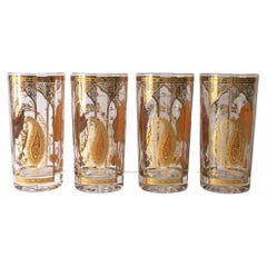 Gold Paisley Moroccan Highball Cocktail Glasses by Culver, Set of 4