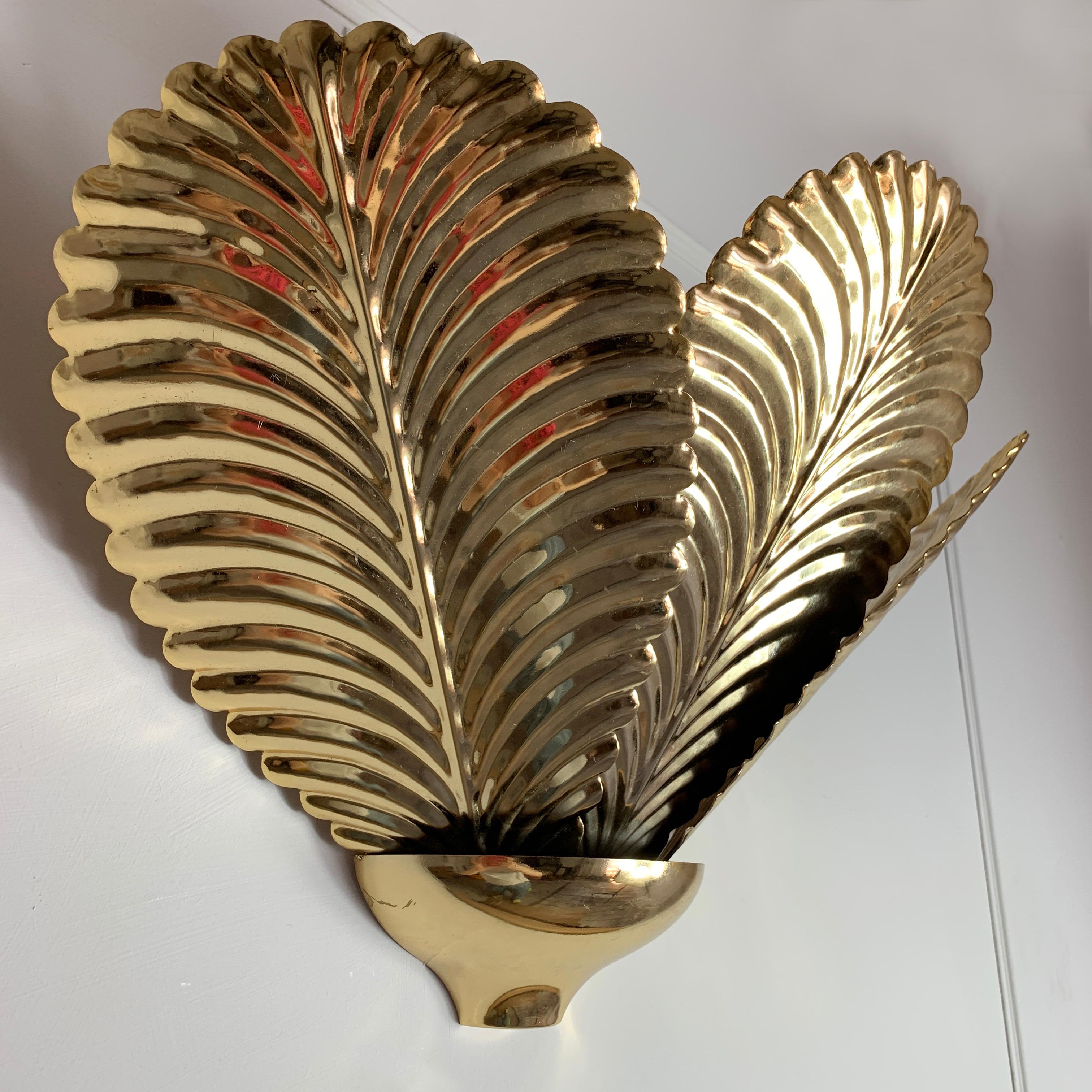 French Gold Palm Leaf Wall Sconce Uplighter, 1980s