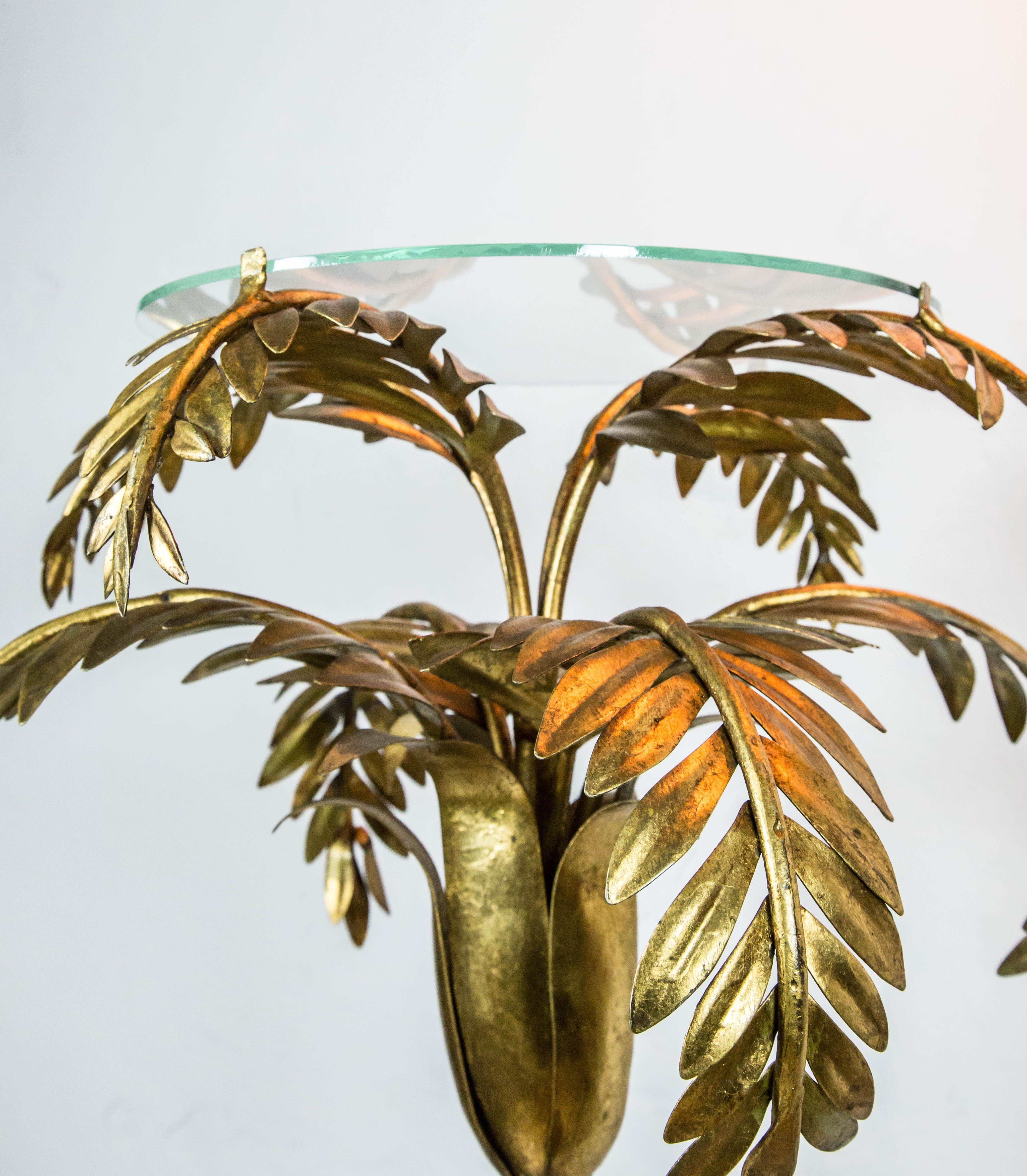 Mid-20th Century Gold Palm Tree Lamp with coloured Glass Shades & Shelf, 1950s, Italian Regency