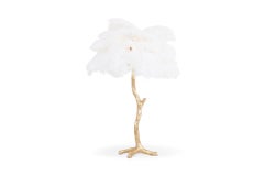 Gold Palm Tree Lamp with White Feathers