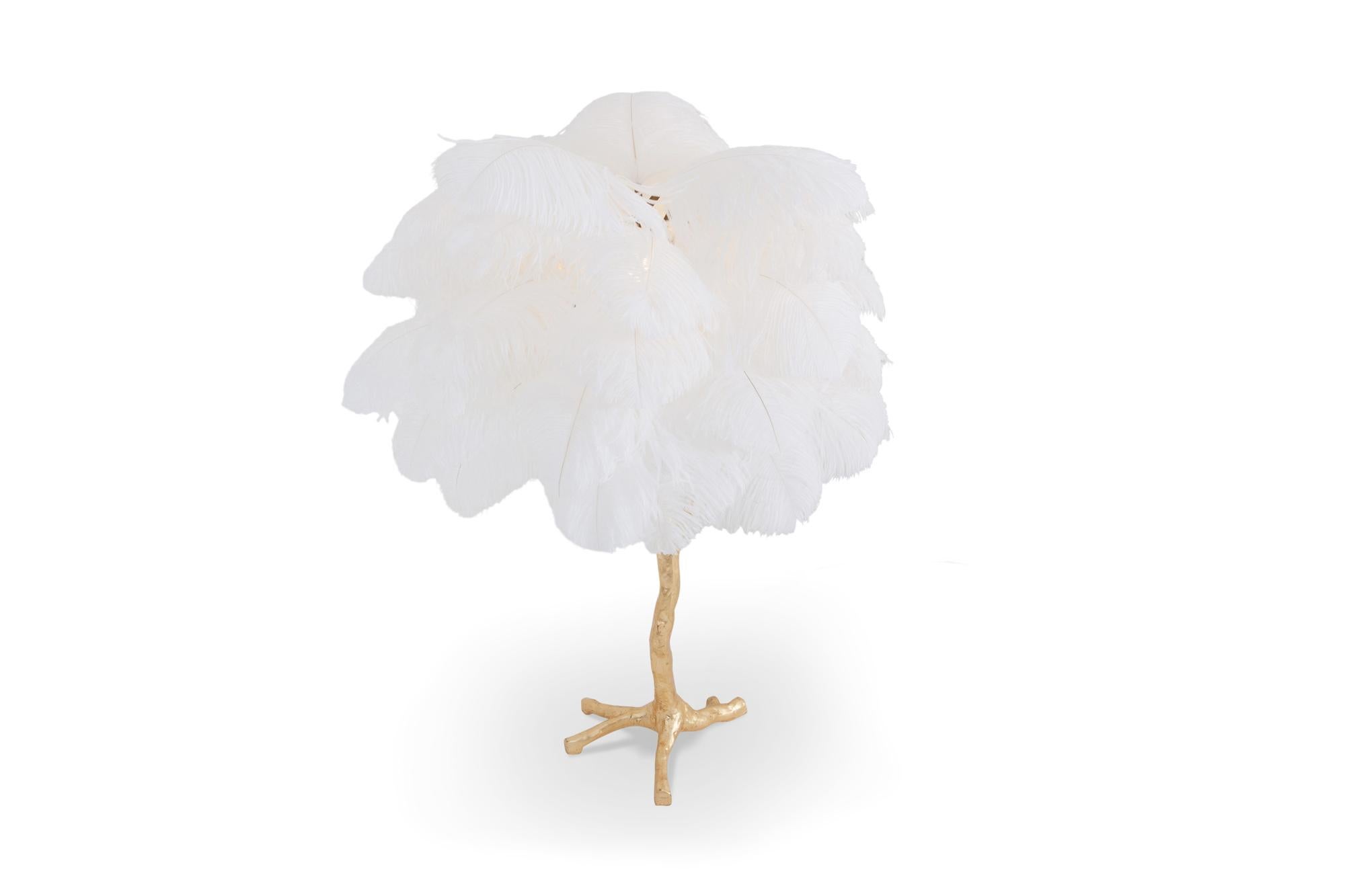 European Gold Palm Tree Lamp with White Feathers