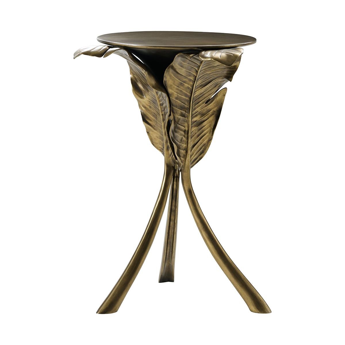 Organic Modern Gold Palmetto Accent Table For Sale