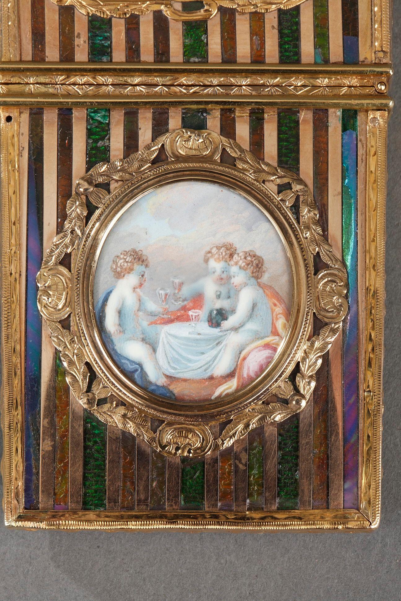Schreibmappe aus Goldblech und Vernis Martin, französische Handwerkskunst, Louis XV im Angebot 5