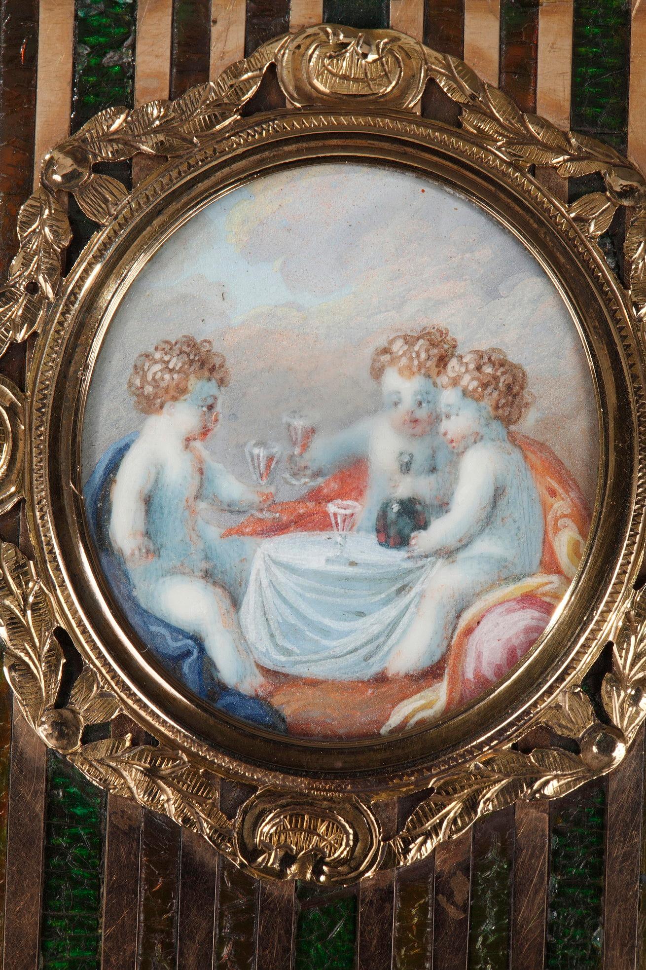 Schreibmappe aus Goldblech und Vernis Martin, französische Handwerkskunst, Louis XV im Angebot 6