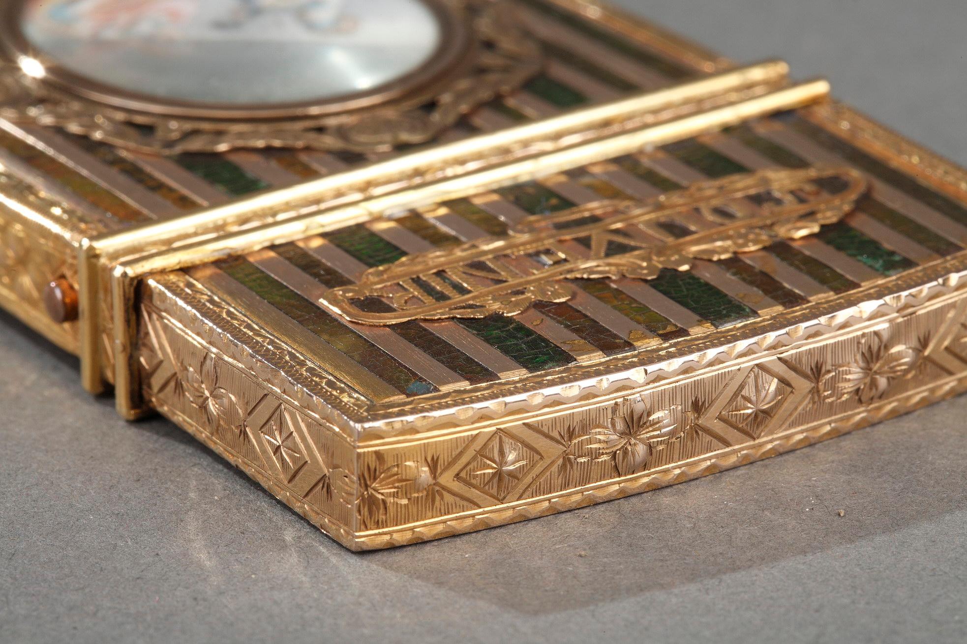 Schreibmappe aus Goldblech und Vernis Martin, französische Handwerkskunst, Louis XV im Angebot 10