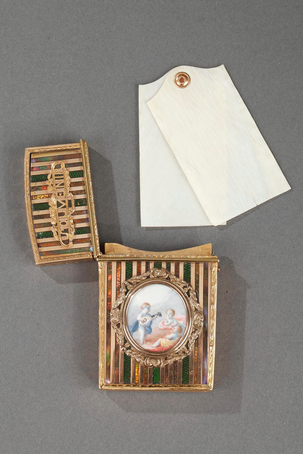 Schreibmappe aus Goldblech und Vernis Martin, französische Handwerkskunst, Louis XV im Angebot 12