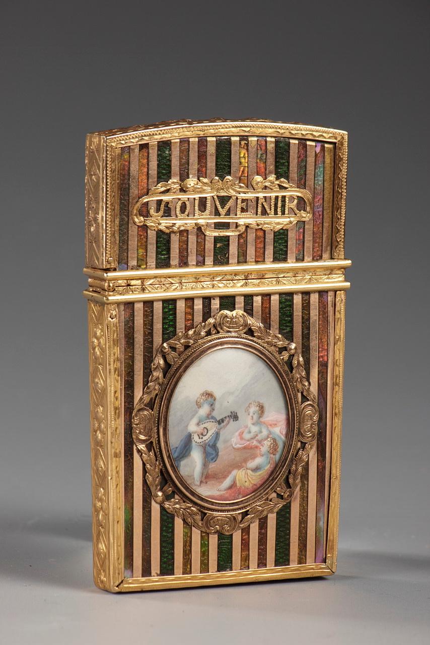 Schreibmappe aus Goldblech und Vernis Martin, französische Handwerkskunst, Louis XV (Neoklassisch) im Angebot
