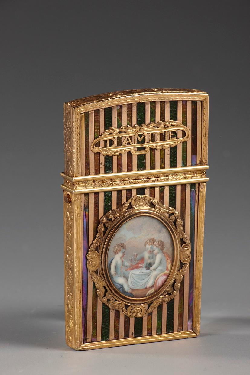 Schreibmappe aus Goldblech und Vernis Martin, französische Handwerkskunst, Louis XV im Zustand „Gut“ im Angebot in Paris, FR