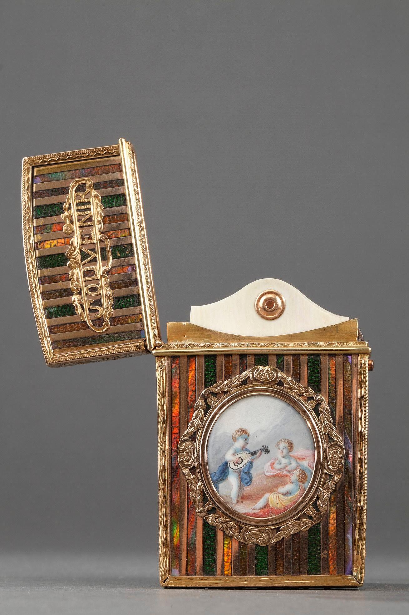 Schreibmappe aus Goldblech und Vernis Martin, französische Handwerkskunst, Louis XV für Damen oder Herren im Angebot