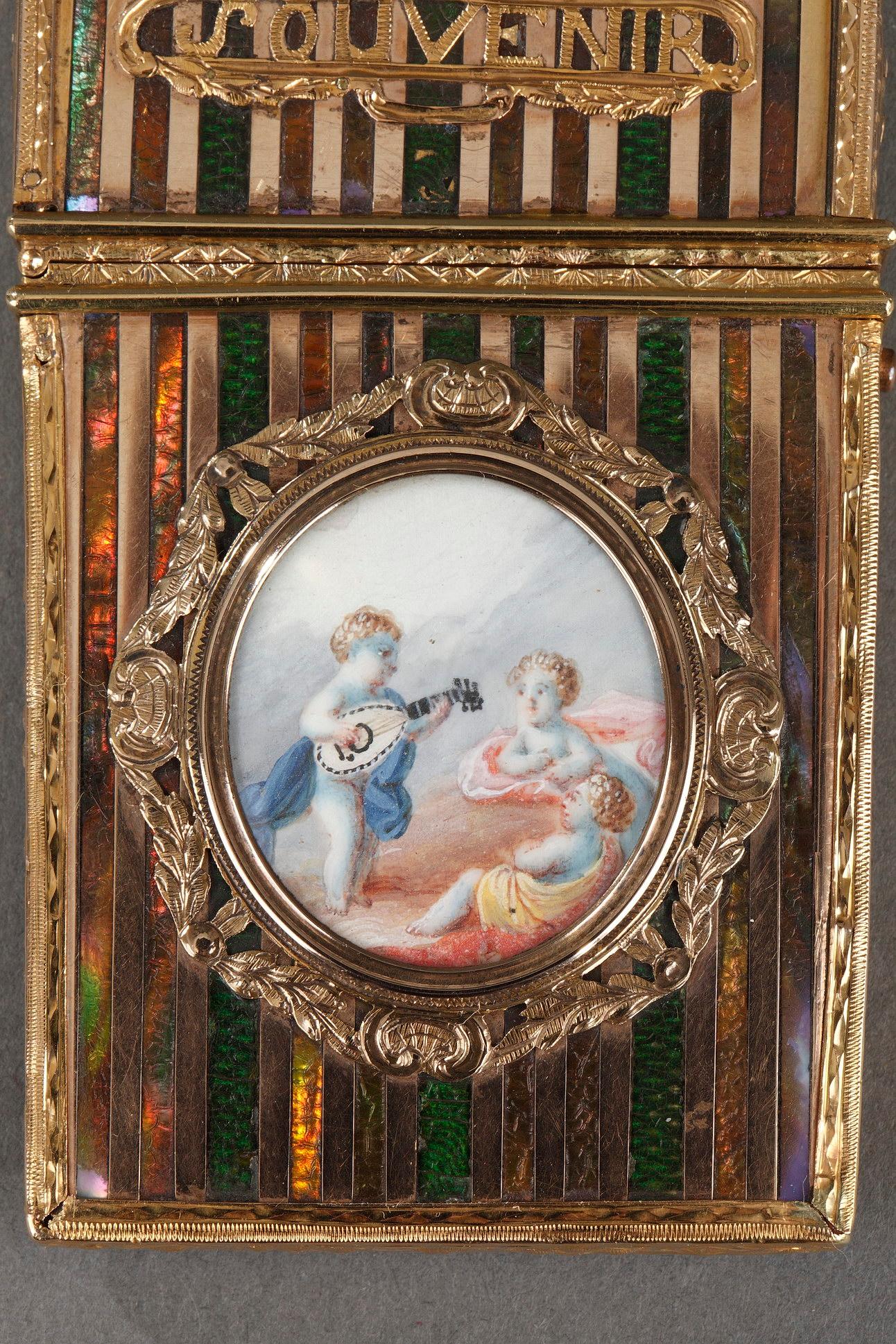 Schreibmappe aus Goldblech und Vernis Martin, französische Handwerkskunst, Louis XV im Angebot 1