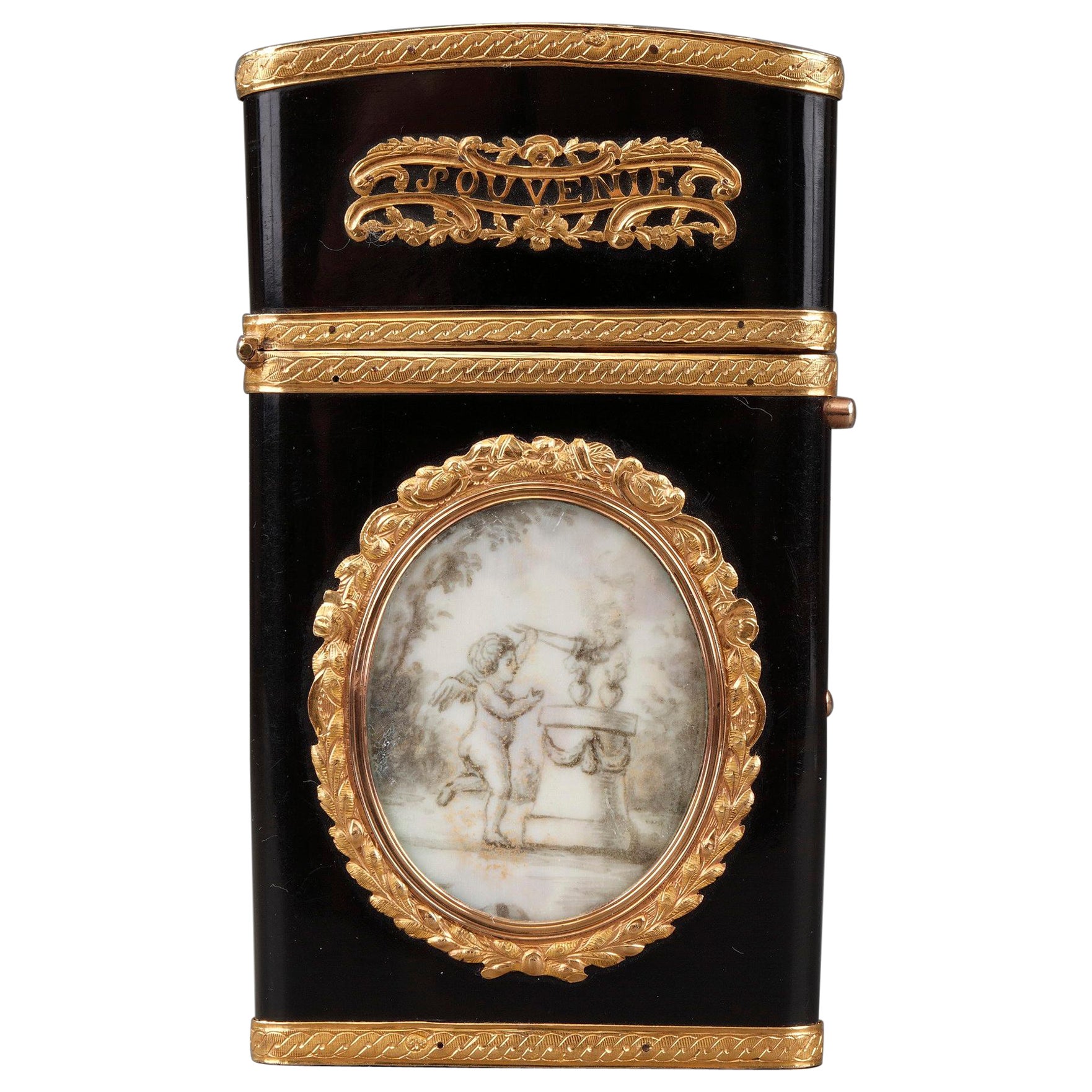 Gold panel and vernis Martin writing case. Louis XVI period.
