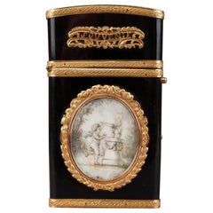 Gold panel and vernis Martin writing case. Louis XVI period.
