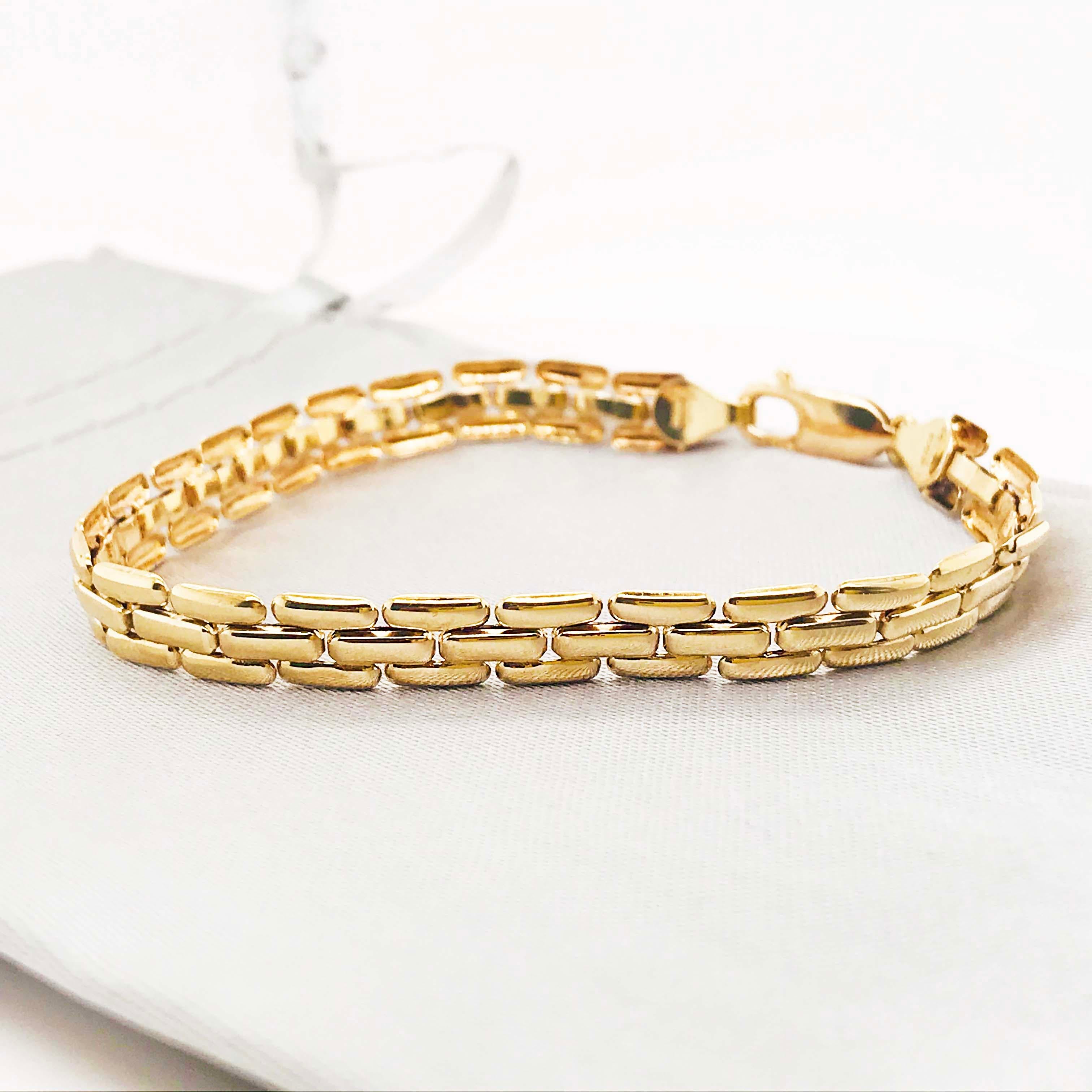 Gold Panther Chain Bracelet with Large Lobster Clasp, 14 Karat Yellow Gold 5