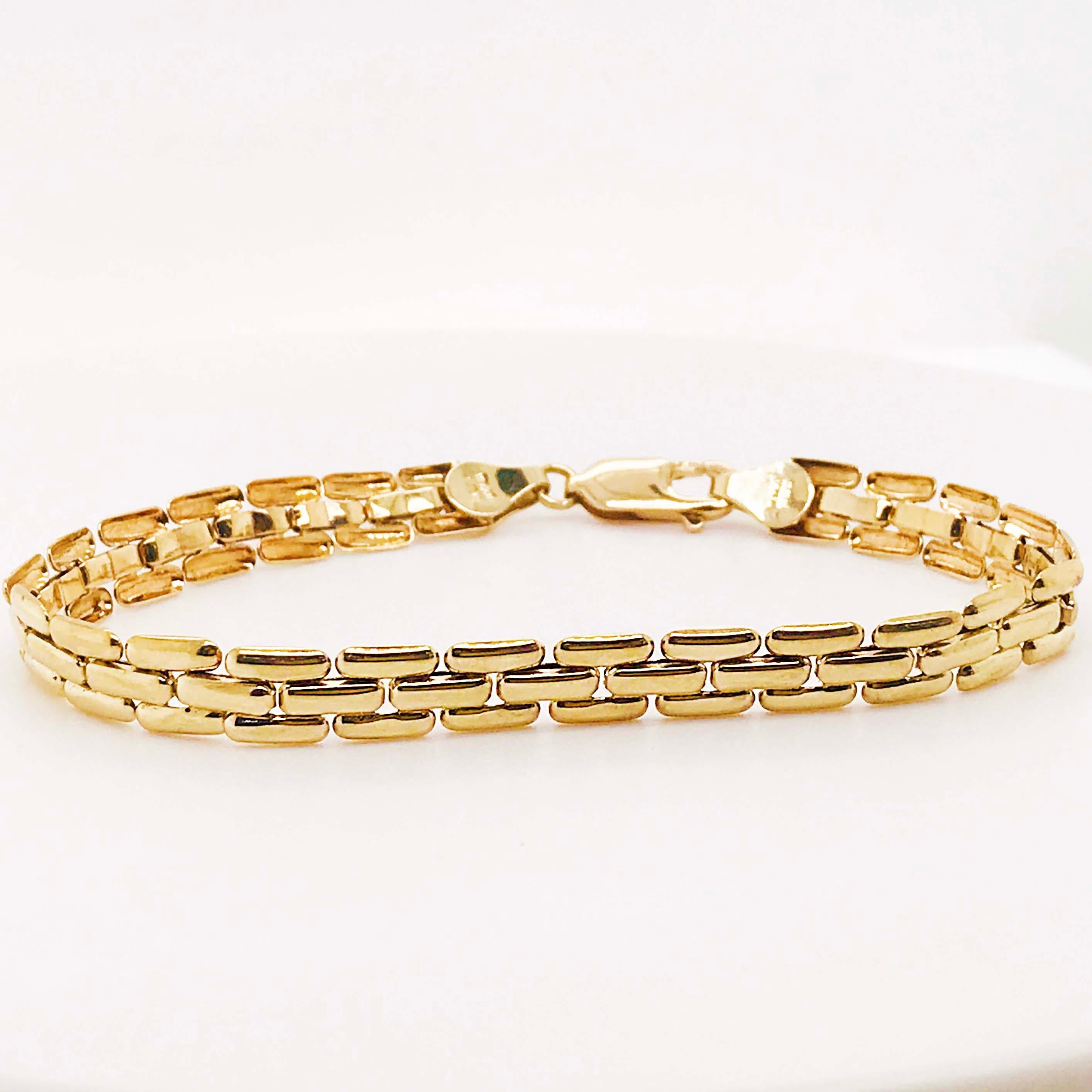 Gold Panther Chain Bracelet with Large Lobster Clasp, 14 Karat Yellow Gold 6