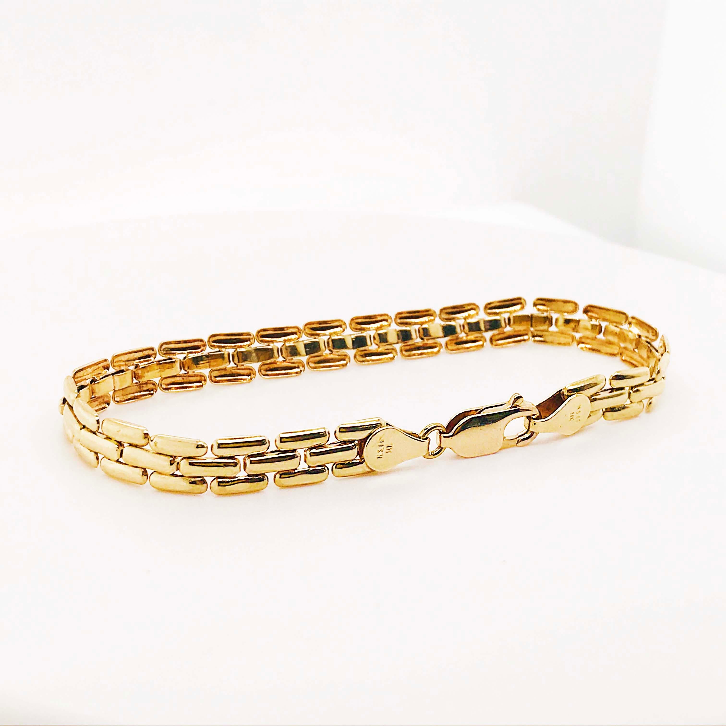 Gold Panther Chain Bracelet with Large Lobster Clasp, 14 Karat Yellow Gold 7