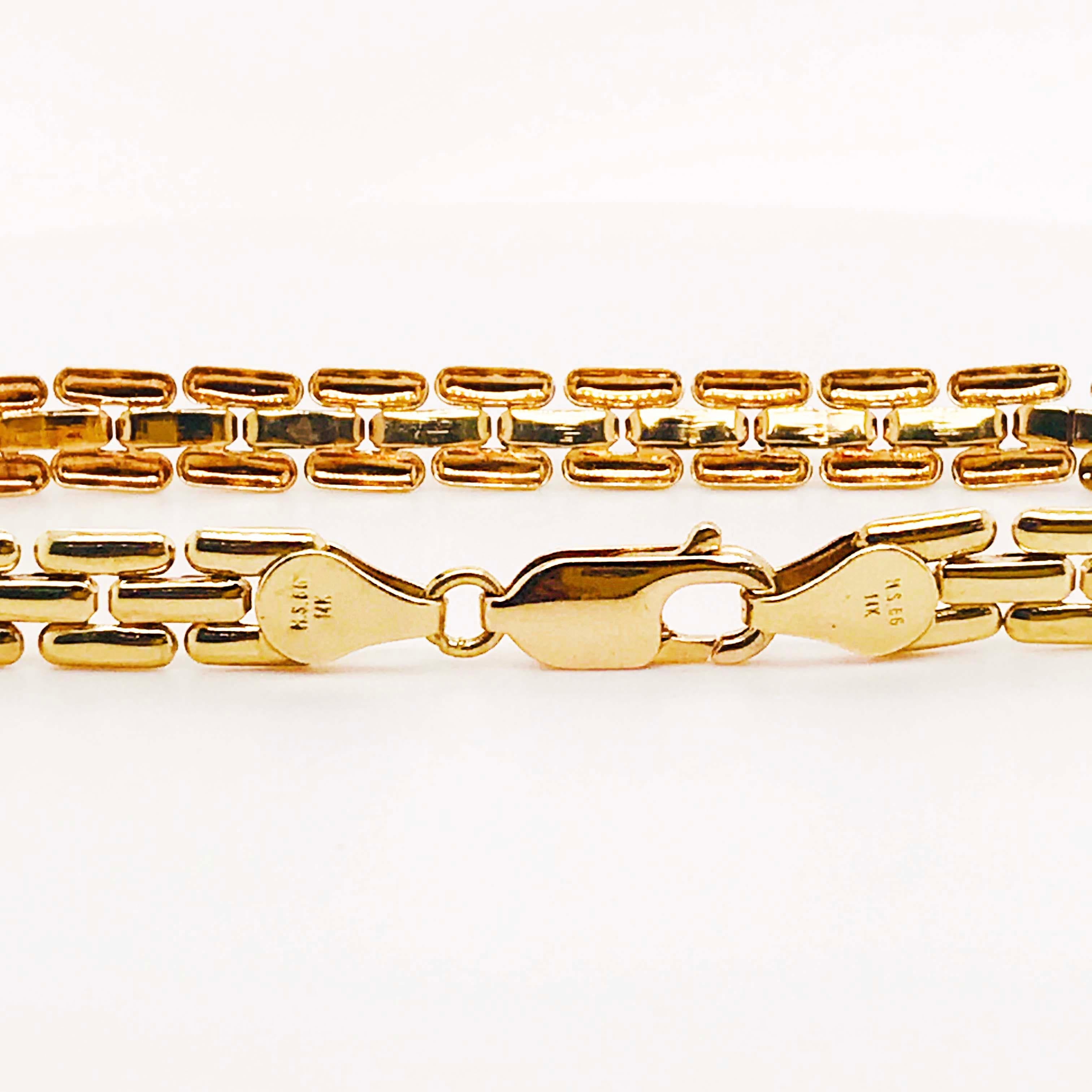 Gold Panther Chain Bracelet with Large Lobster Clasp, 14 Karat Yellow Gold 8
