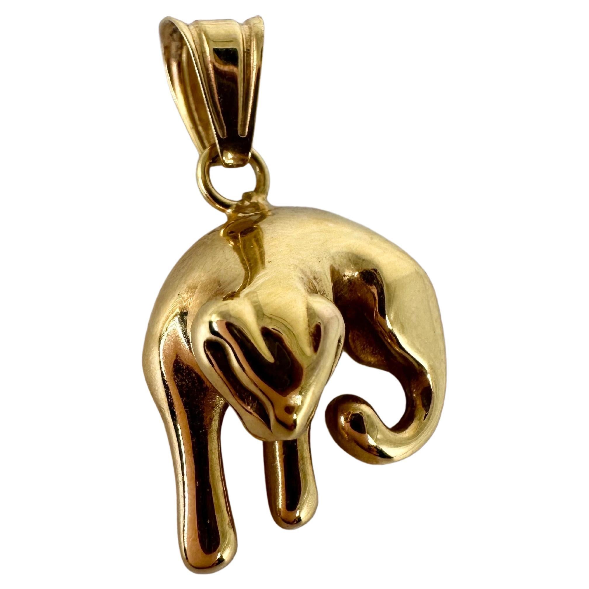 Gold panther pendant necklace 14KT gold with 18" chain For Sale