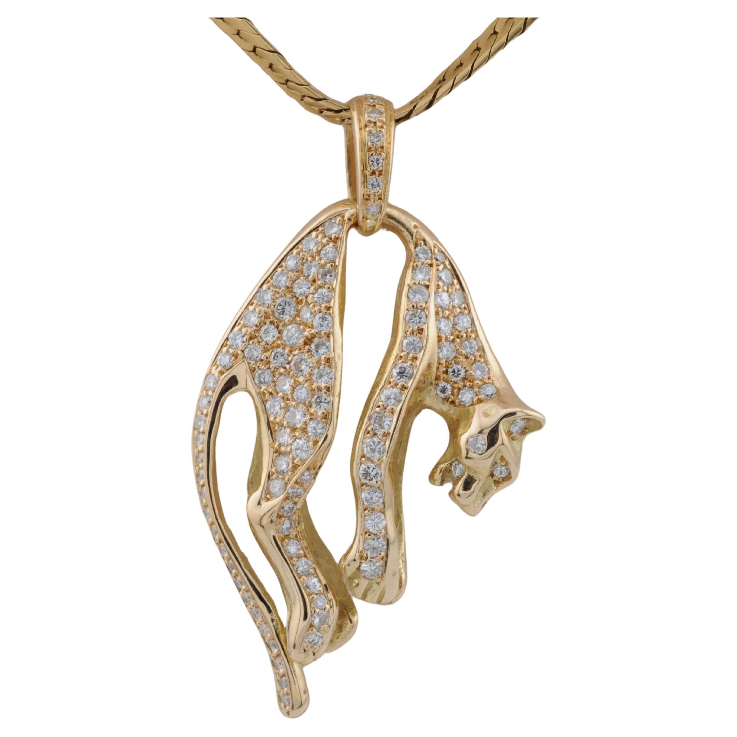 Gold Panther Pendant with diamonds 18k YG