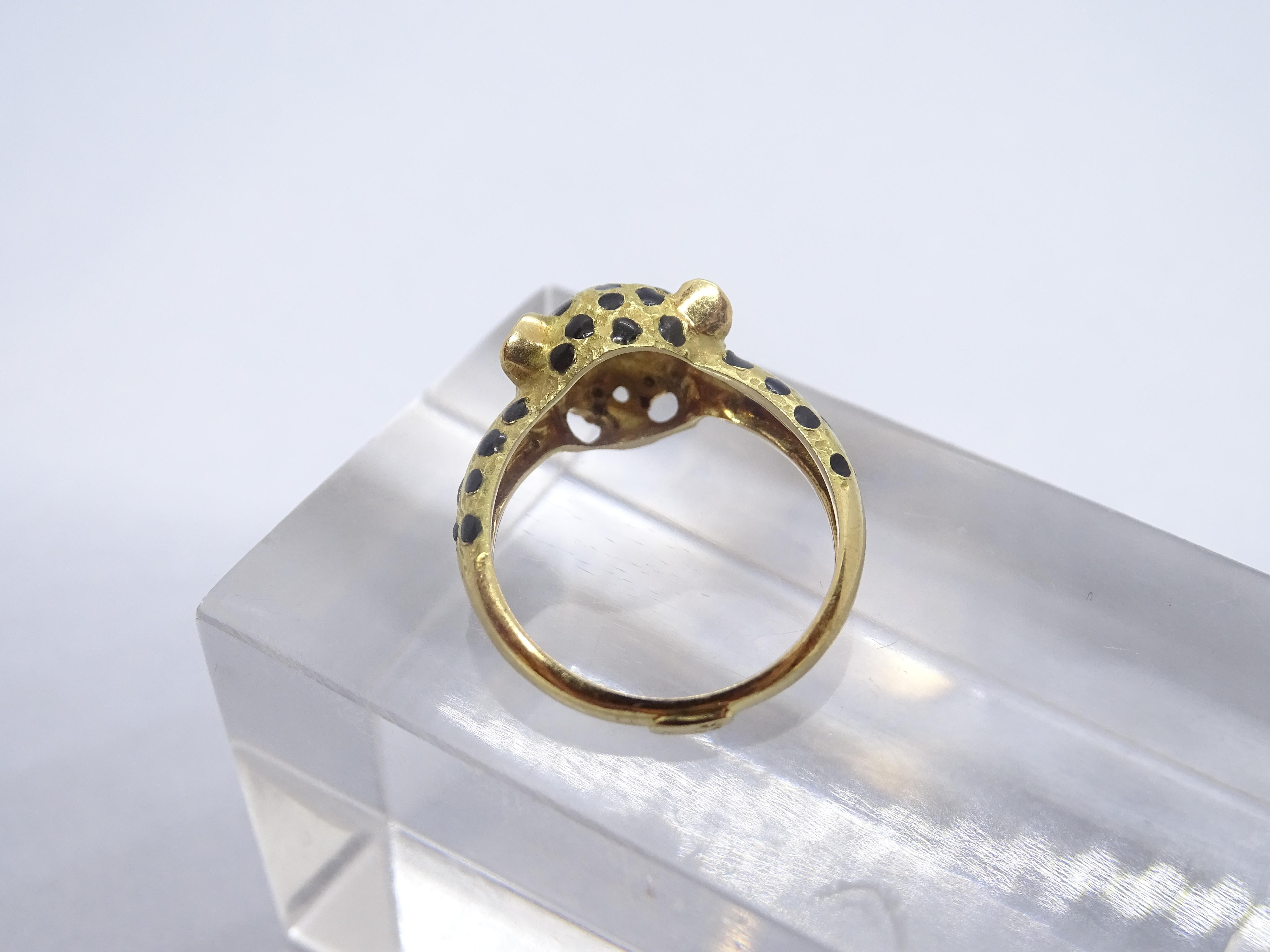 Gold Panther Ring after Cartier Maison , diamands, ruby 13