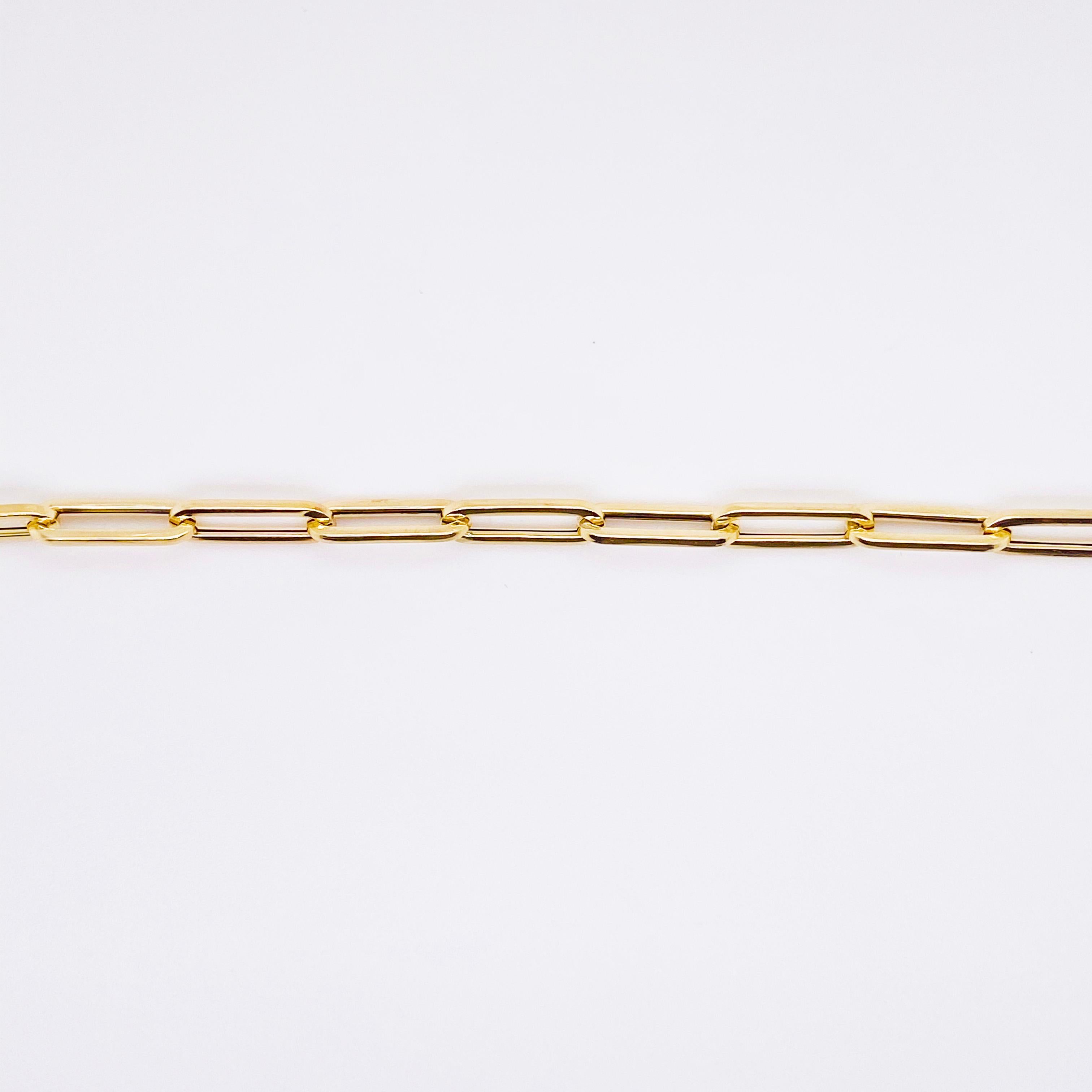 Modern Gold Paper Clip Chain Bracelet 14 Karat Yellow Gold Link Bracelet 4.2mm 7.5 In