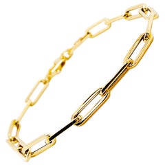 Gold Paper Clip Chain Bracelet 14 Karat Yellow Gold Link Bracelet 4.2mm 7.5 In