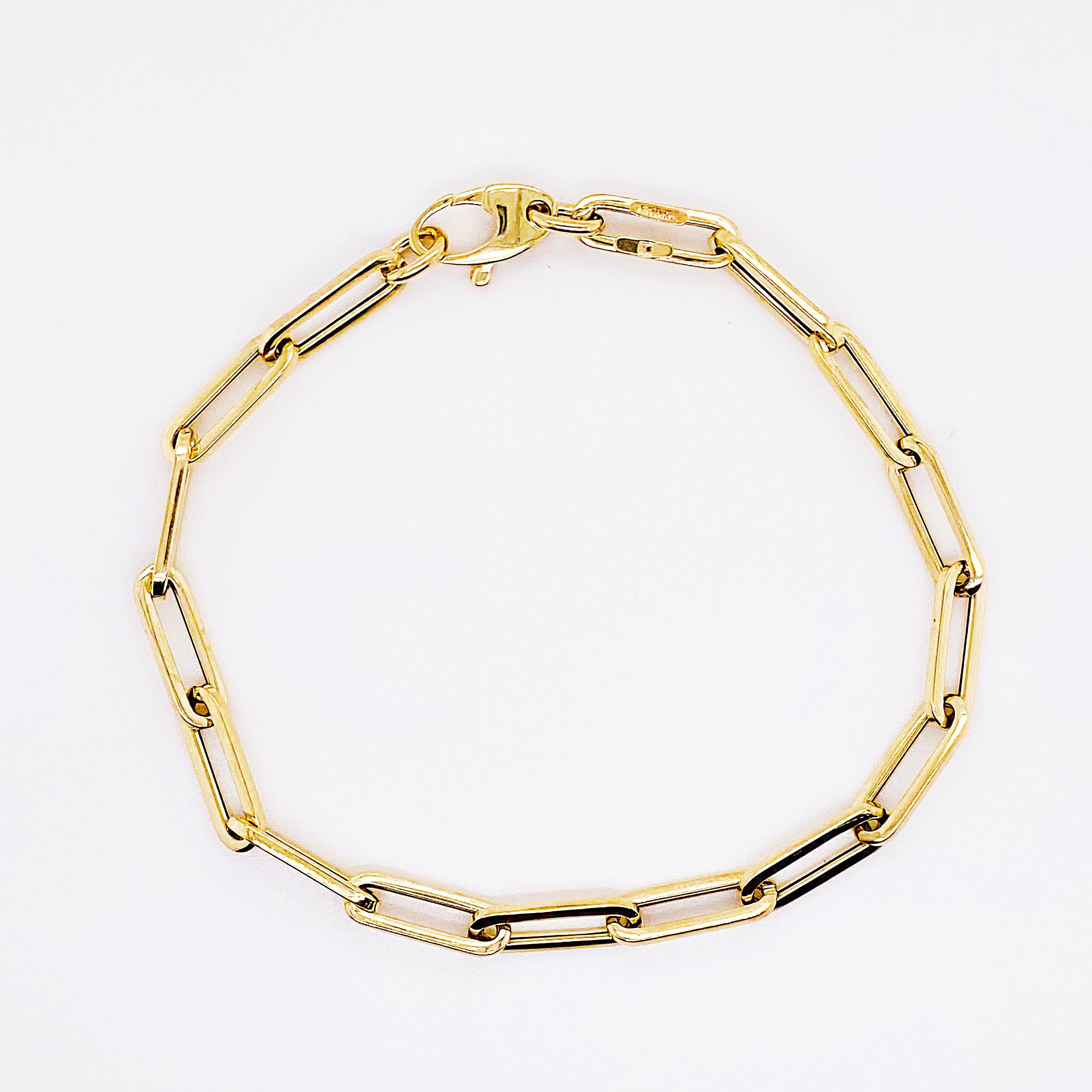 Gold Paper Clip Chain Bracelet Large Link Bracelet 14 Karat Gold 