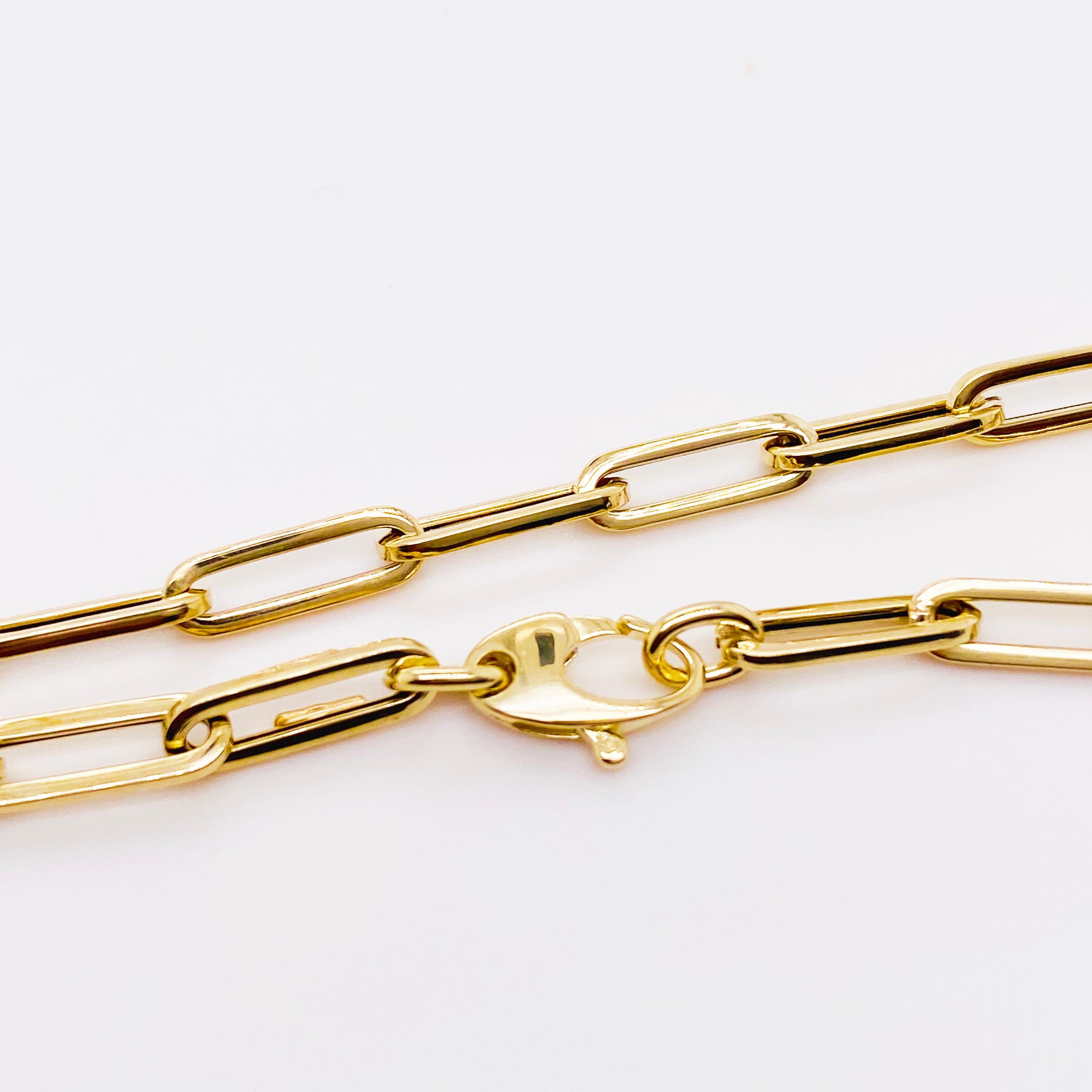 Bracelet de chaîne de trombones en or Bracelet à larges maillons en or 14 carats 6.1mm 7.5 Inch Unisexe en vente