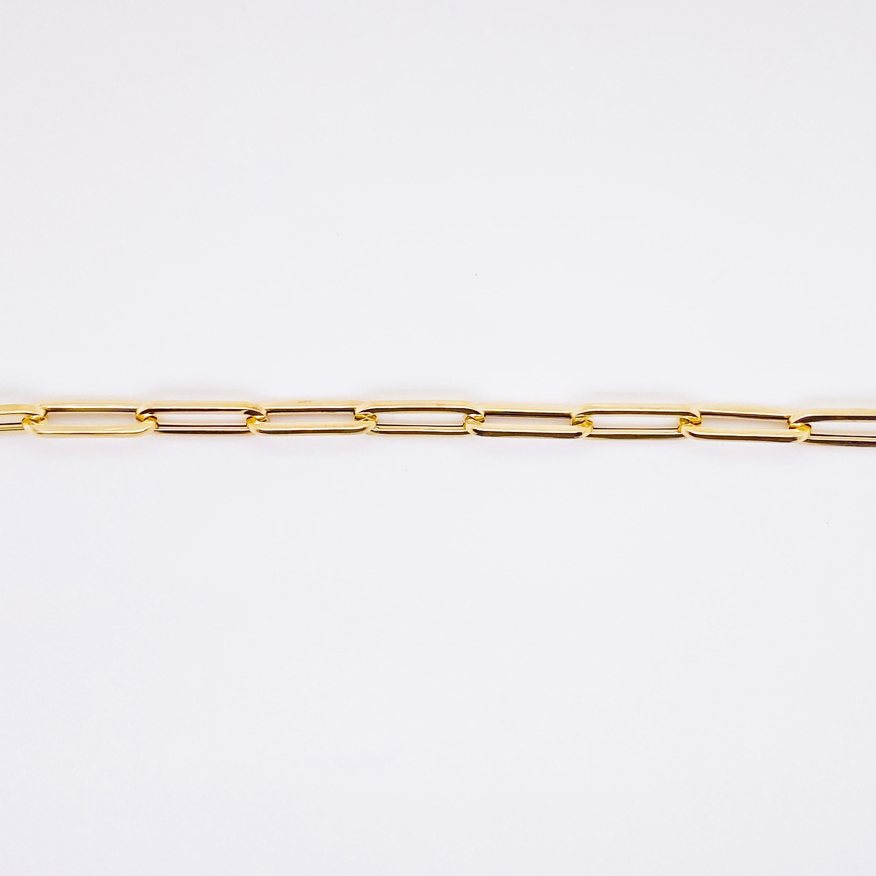 Modern Gold Paper Clip Chain Bracelet Large Link Bracelet 14 Karat Gold 6.1mm 7.5 Inch For Sale