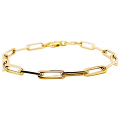 Gold Paper Clip Chain Bracelet Large Link Bracelet 14 Karat Gold 6.1mm 7.5 Inch