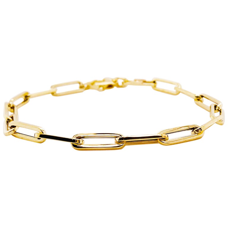 Gold Paper Clip Chain Bracelet Large Link Bracelet 14 Karat Gold 6.1mm 7.5  Inch For Sale at 1stDibs | paperclip bracelet tiffany, paper clip bracelet,  yellow gold paperclip bracelet